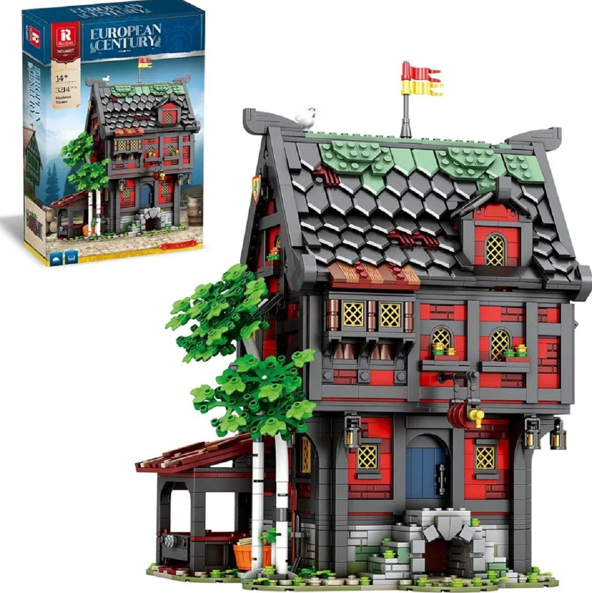 Reobrix Reobrix 66017 mittelalterliche Taverne 3.214 Teile Konstruktions-Spielset, (3214 St)