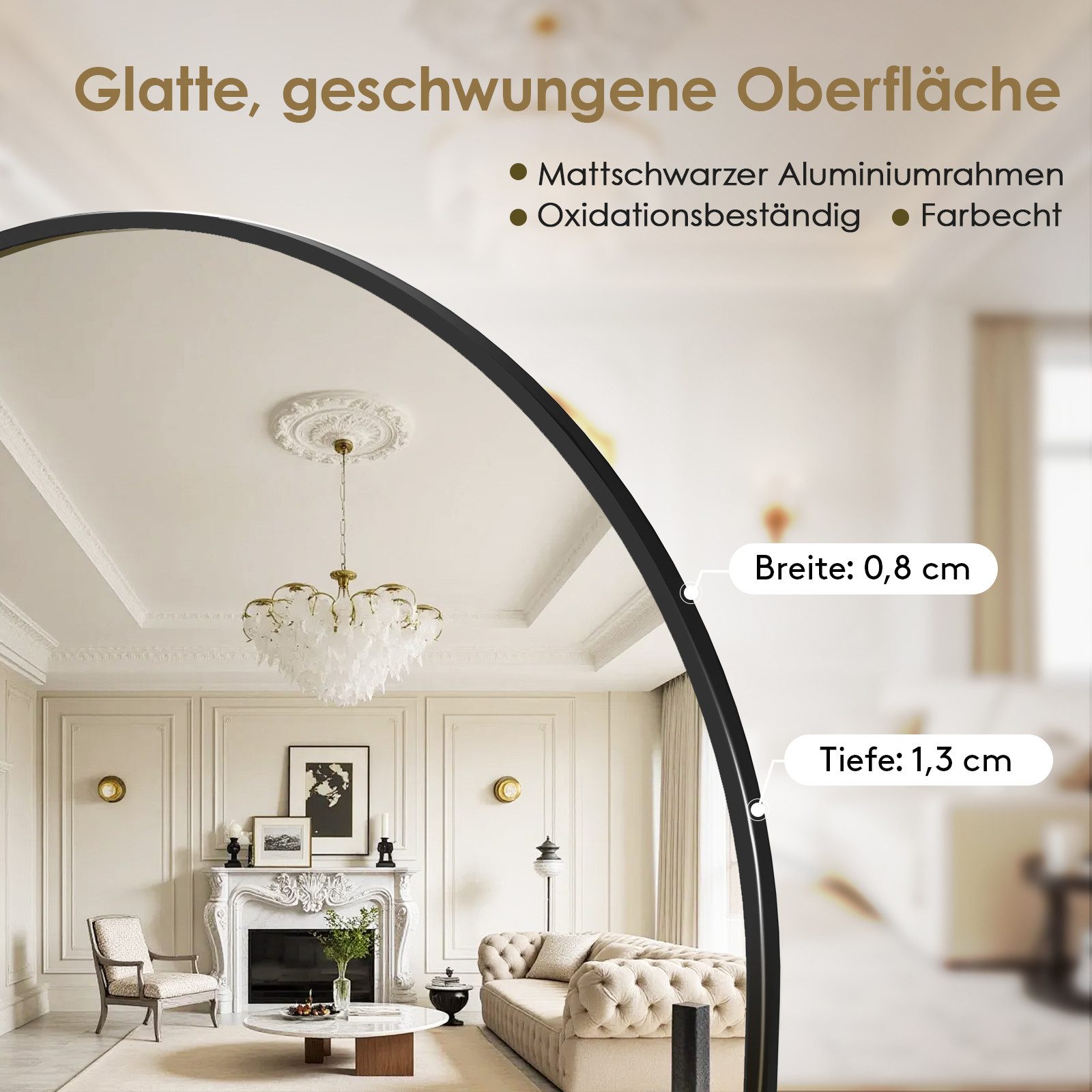 Vortisys Standspiegel Spiegel Ganzkörperspiegel, 3 Größen 160x50cm/171x76cm/180x75cm, Wandspiegel mit Sicherheitsglas, Rahmen aus Metall, Verstärktem Glas – Bild 3 von 5