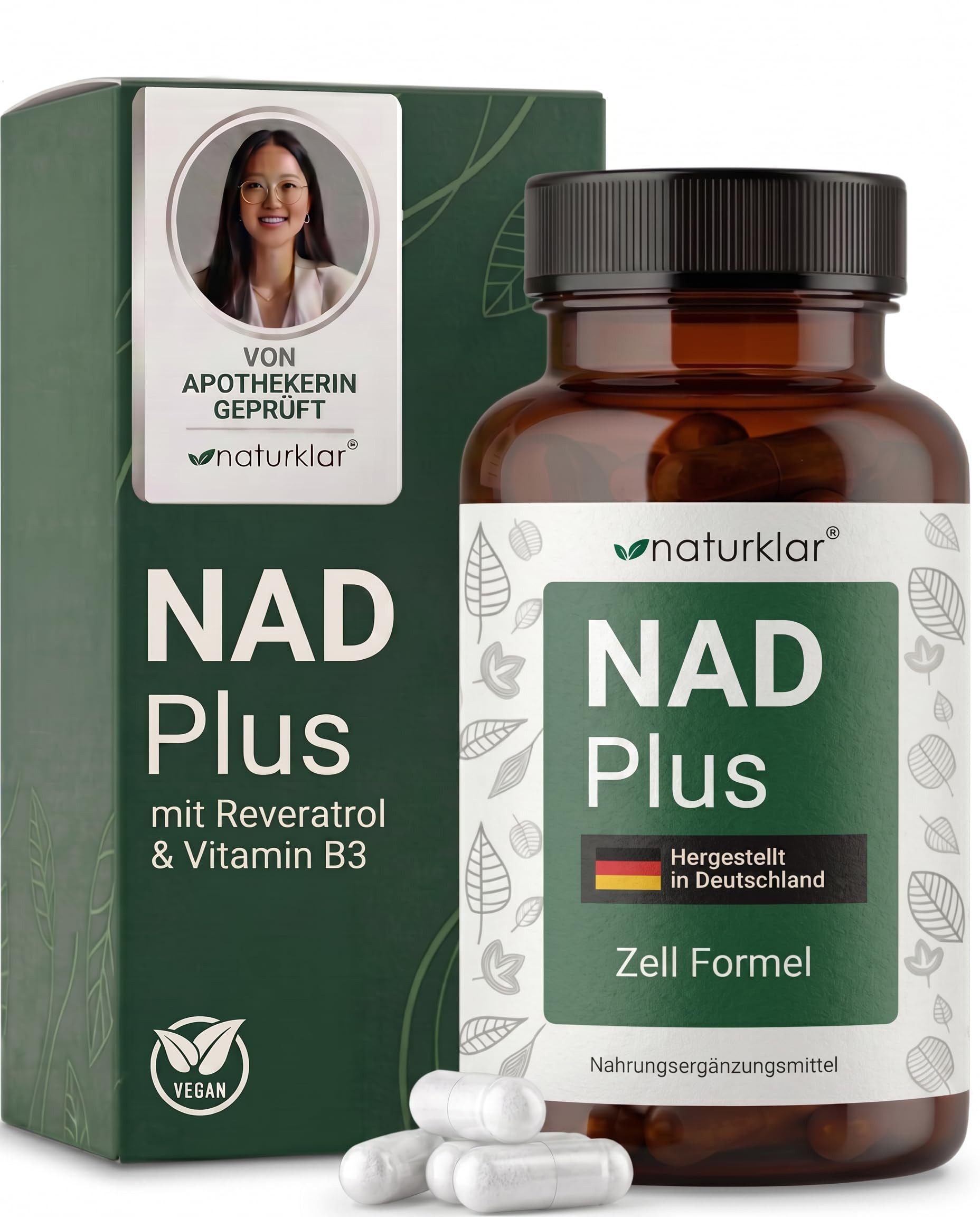Naturklar NAD+ Kapseln mit Resveratrol und Nicotinamid, vegan, 60 Stück Kapseln, 42 g
