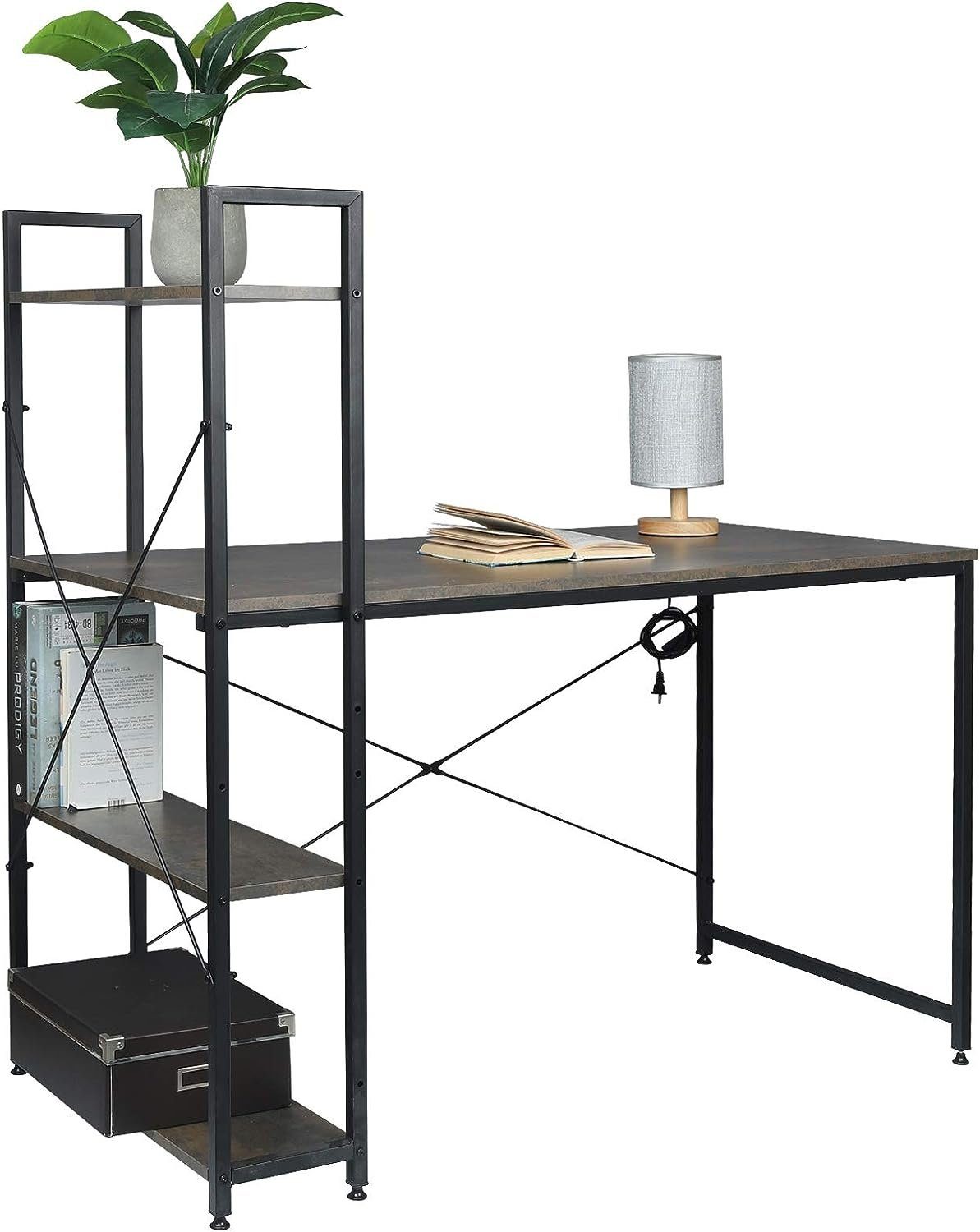 Woltu rostfarbe-schwarz PC | Holz (1-St), Tisch Schreibtisch Stahl, aus mit Ablagen Schwarz und