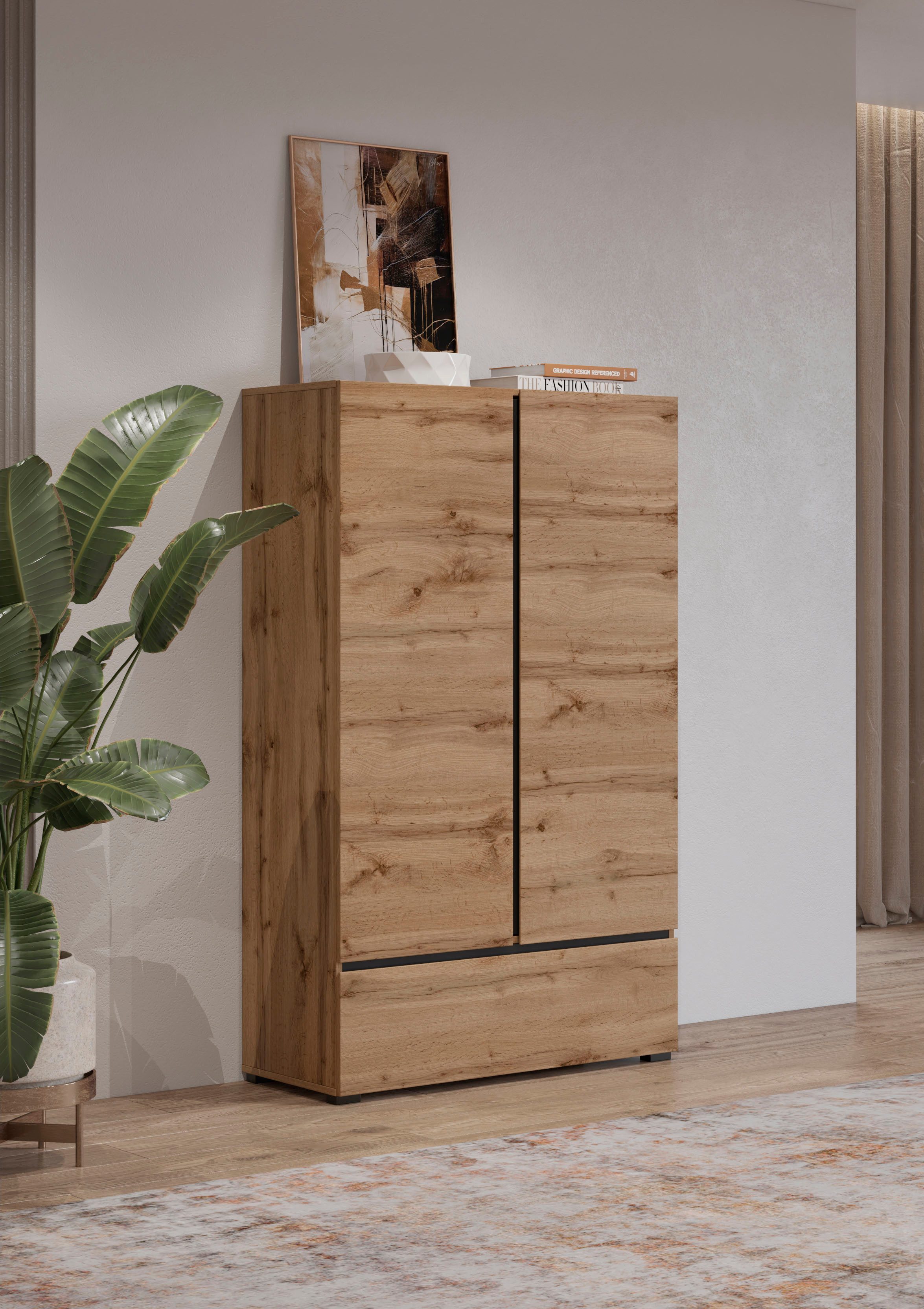 OTTO home Mehrzweckschrank Cross,Breite 89 cm, Highboard, Universalschrank, Garderobe Waescheschrank mit viel Stauraum, Einlegeböden verstellbar