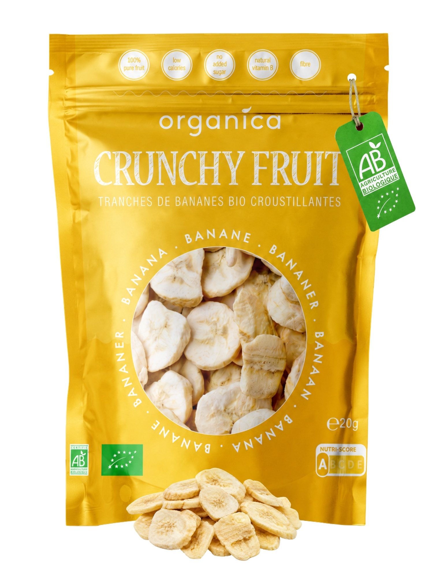 Organica Trockenfrüchte Trockenfrüchte Gefriergetrocknete Bio-Banane, knuspriger Fruchtsnack, 1 x 20 g