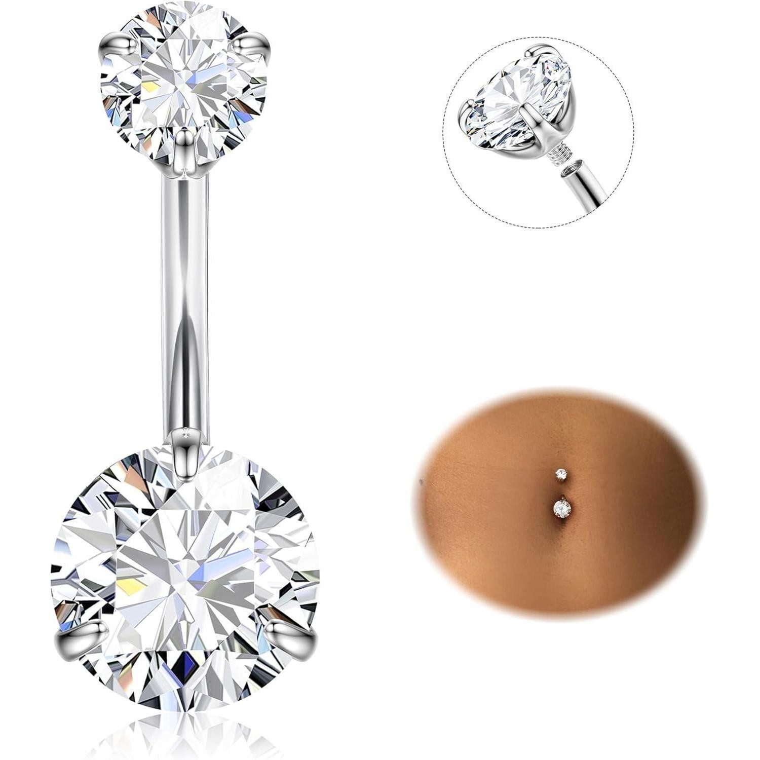 LuxusKollektion Bauchnabelpiercing Titan Bauchnabelpiercing G23 CZ Silber 14G Barbell 8/10/12/14/16mm