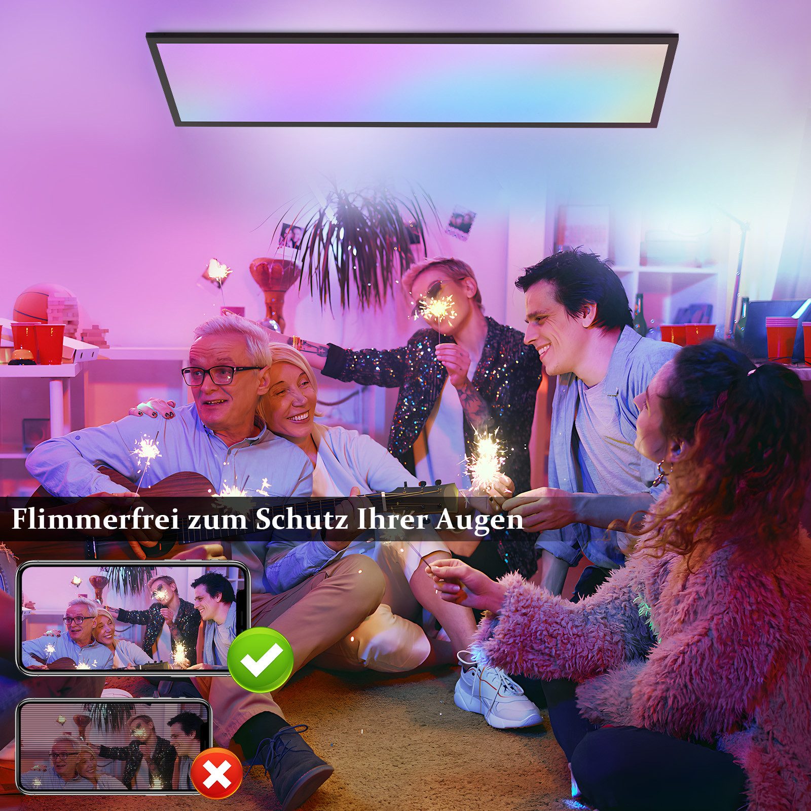 Nettlife LED Panel RGB Dimmbar 120x30 Fernbedienung 36W Wohnzimmer Lang Tageslichtlampe, Dimmbar, LED fest integriert, Farbwechsel, für Werkstatt Flur Wohnzimmer Esszimmer