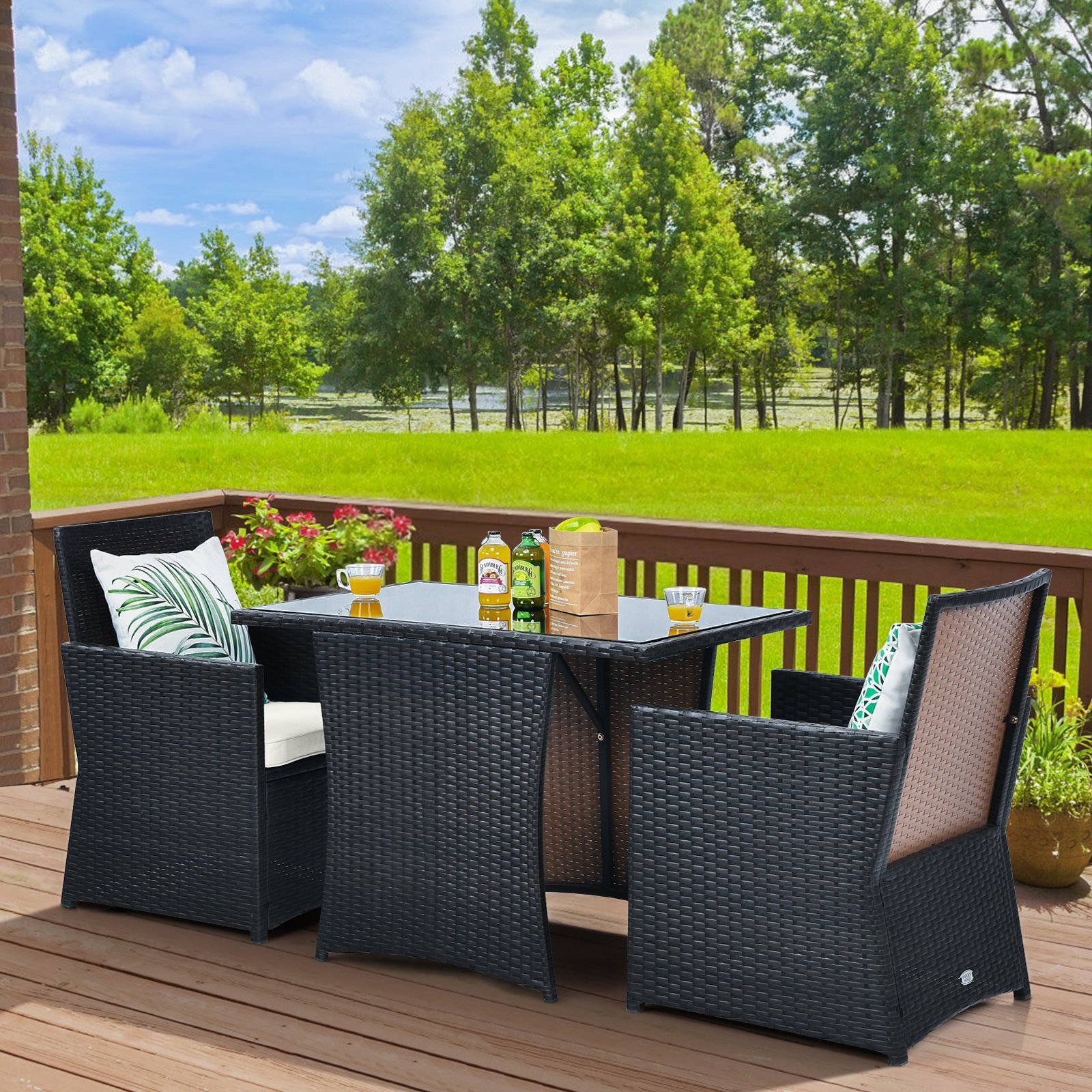 COSTWAY Balkonset, 3 teilig, Rattan, 2 günstig online kaufen
