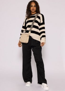 SASSYCLASSY Strickpullover Oversize Pullover Damen aus weichem Grobstrick Lässiger Strickpullover mit Streifen, Made in Italy, One Size (Gr. 36-42)