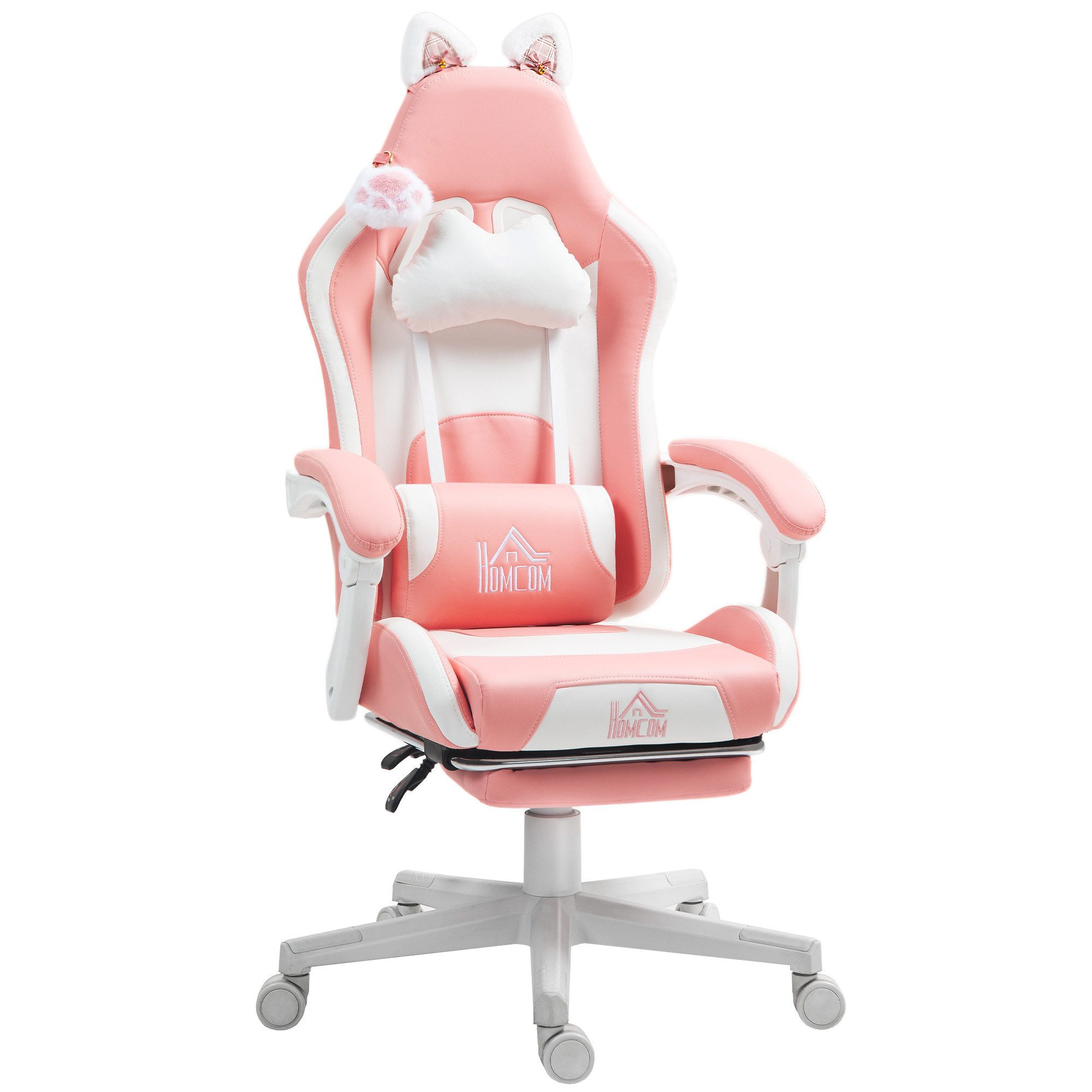 HOMCOM Gaming-Stuhl Ergonomischer Gamer Stuhl mit Lendenwirbelstütze, Fußstütze (Gaming Sessel, 1 St), Höhenverstellbar Bürostuhl mit Verstellbar Liegefunktion Rosa