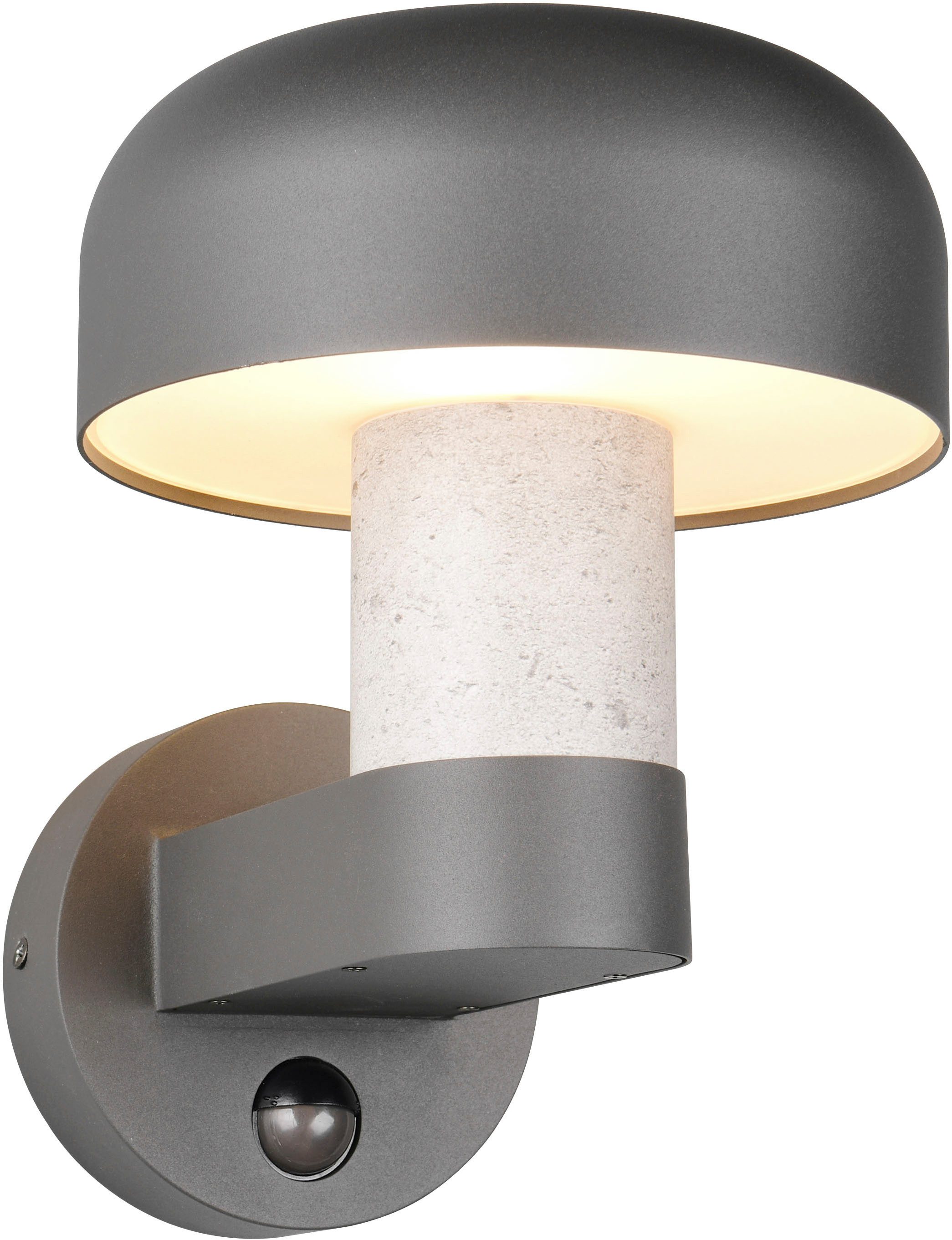 TRIO Leuchten Außen-Wandleuchte FRASER, Fassadenbeleuchtung Laterne Pilzform, exkl 1x E27 max 10W IP54, Bewegungsmelder, Leuchtdauer einstellbar, Leuchtmittel wechselbar, warmweiß - kaltweiß, Hauswand Leuchte aus Druckguss Aluminium mit Bewegungsmelder