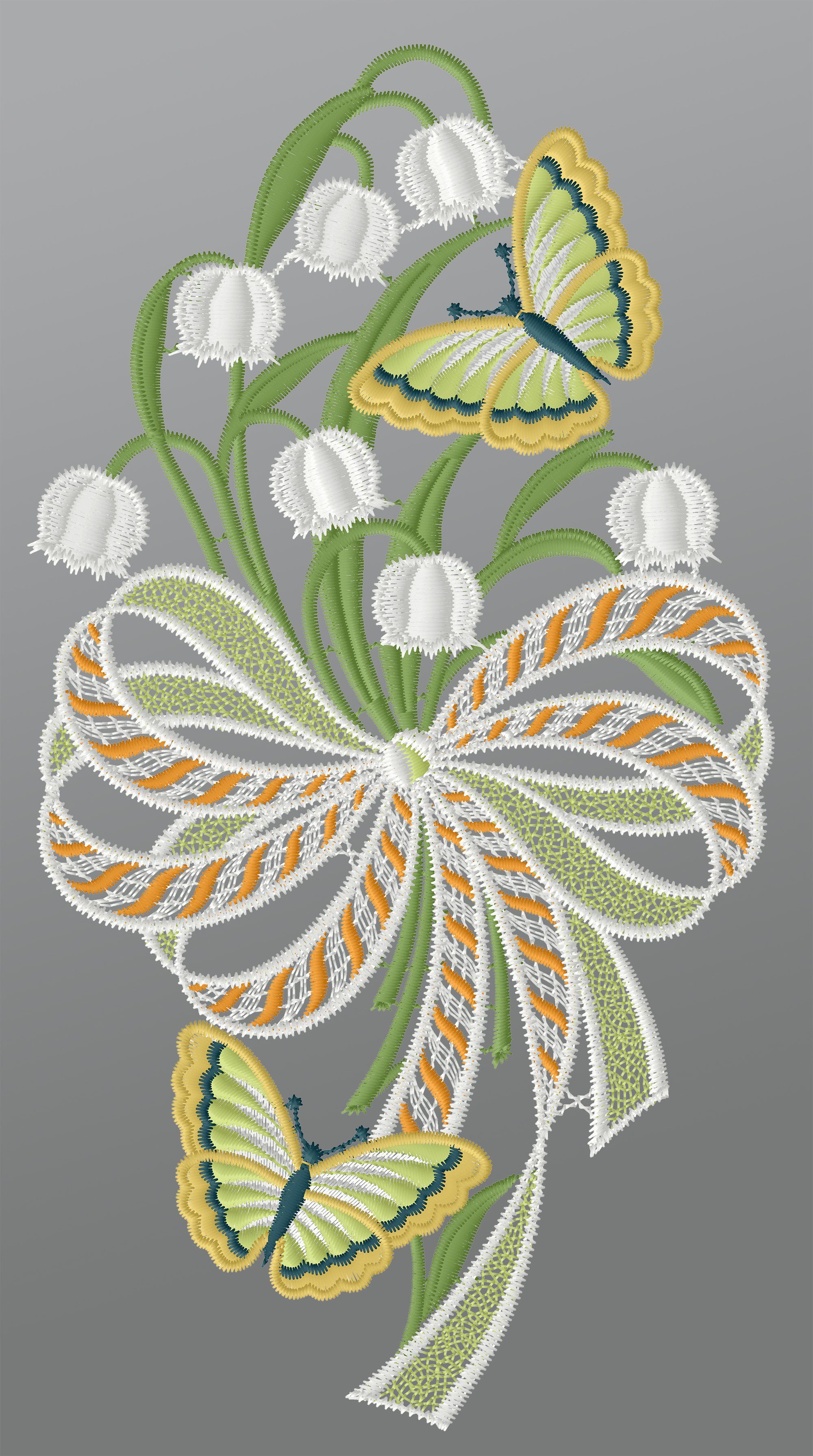 Plauener Spitze® Fensterbild Maiglöckchenstrauß mit Schleife, HxB 31x16cm