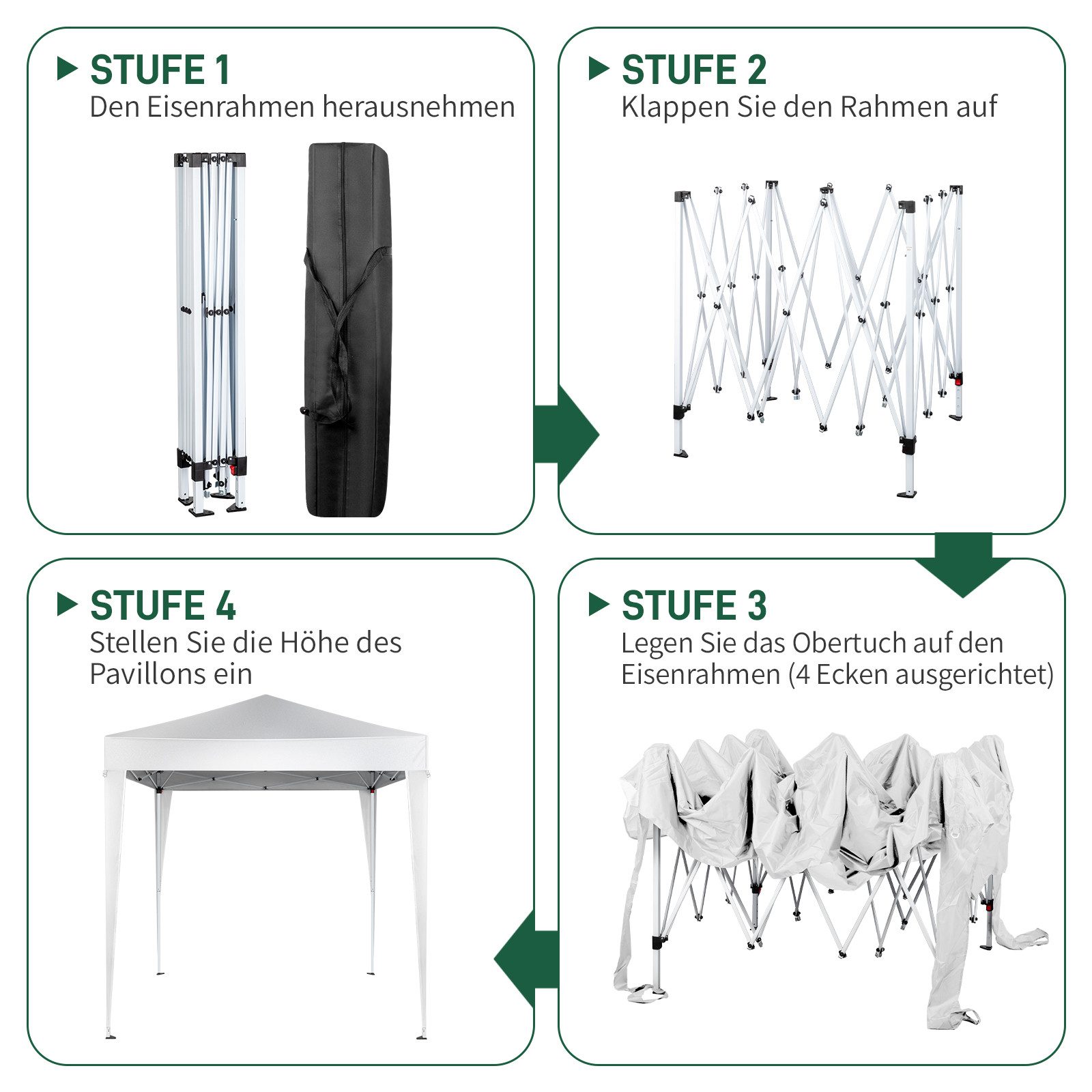 LALAHO Faltpavillon Partyzelt Pop Up Pavillon 2x2m,mit 4 Seitenwänden Gartenpavillon, mit 4 Seitenteilen, höhenverstellbar,mit Tragetasche,für Garten Festival, UV Schutz 50+