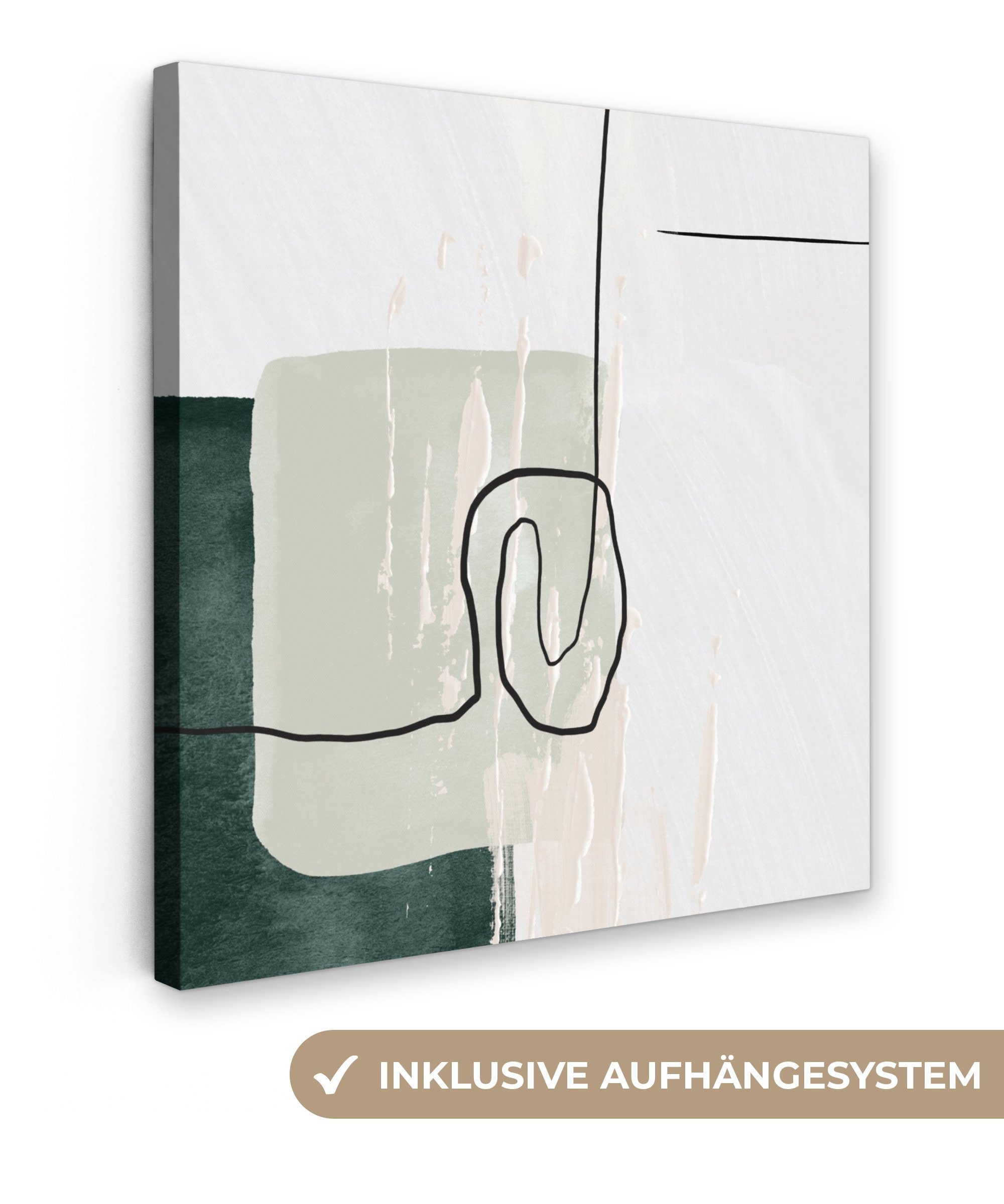 OneMillionCanvasses® Leinwandbild Abstrakt - Kunst - Grün - Weiß - Farbe, Fotodruck (1 St), Wandbild, Deko Schlafzimmer Wohnzimmer Flur 20x20 cm