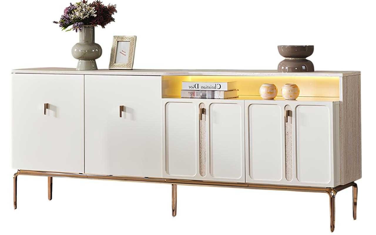 Xlmoebel Sideboard Moderne Konsole in Weiß mit goldenen Akzenten und Stauraum (1 St), Made in Europa
