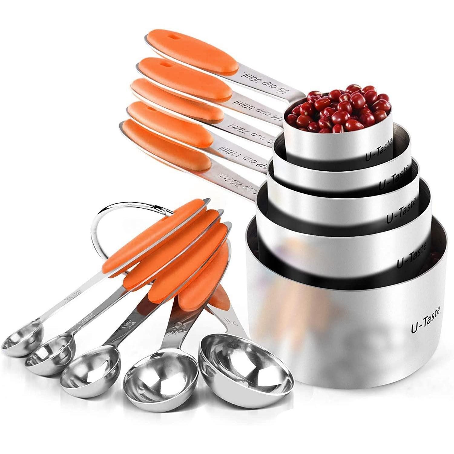 LuxusKollektion Kochbesteck-Set Messbecher & Löffel Set 10tlg Edelstahl Orange