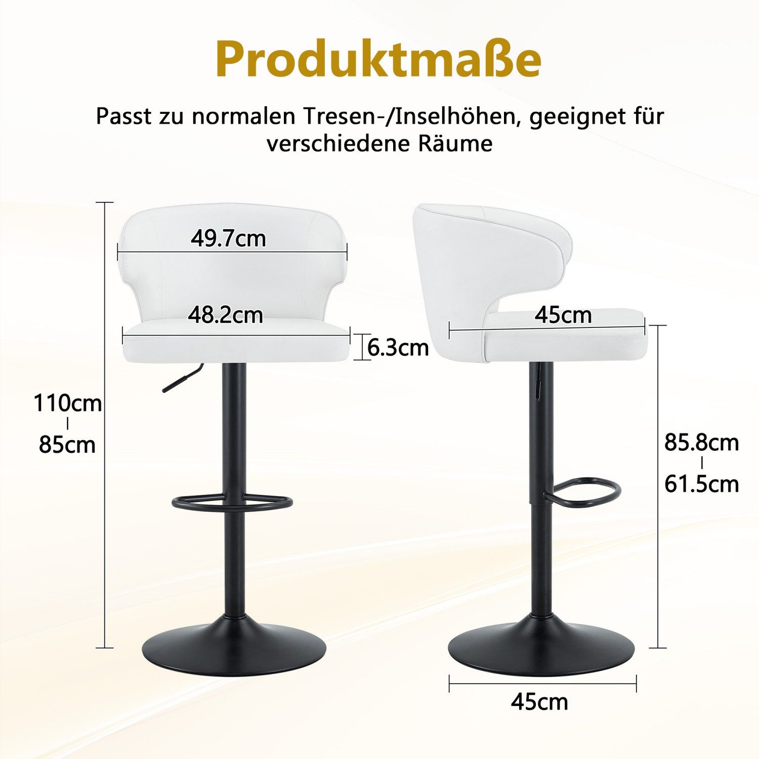 ANYSUN Barhocker 360° Drehbare Hocker mit Fußstütze,2er Set Barhocker (Verstellbare Sitzhöhe 61,5 cm - 85.8 cm Polsterhocker mit Lehne Höhenverstellbar), Barstühle Küchenstühle Bistrohocker höhenverstellbar