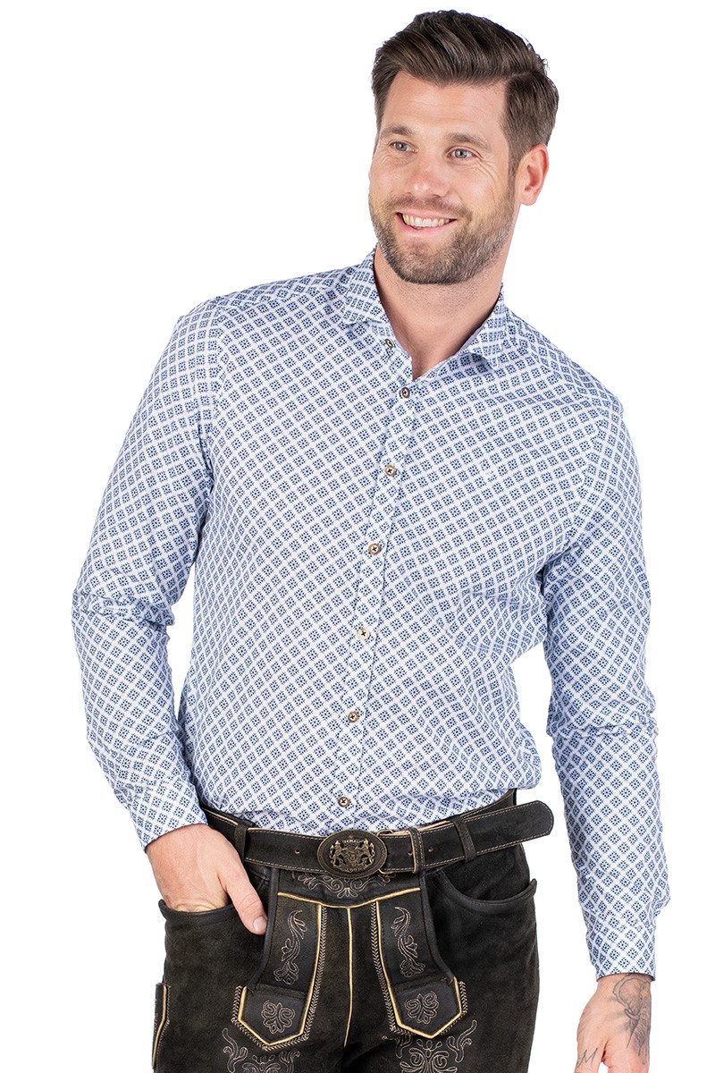 Hatico Trachtenhemd Trachtenhemd - NORMAN - weiß/mittelblau
