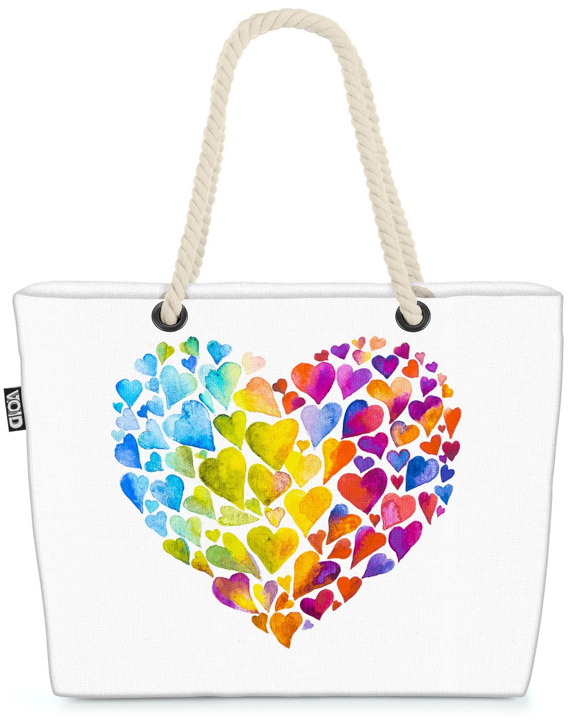 VOID Strandtasche (1-tlg), Wasserfarben Herzen Beach Bag Farben Bunt Herz Liebe Muttertag Geschenk Wasser