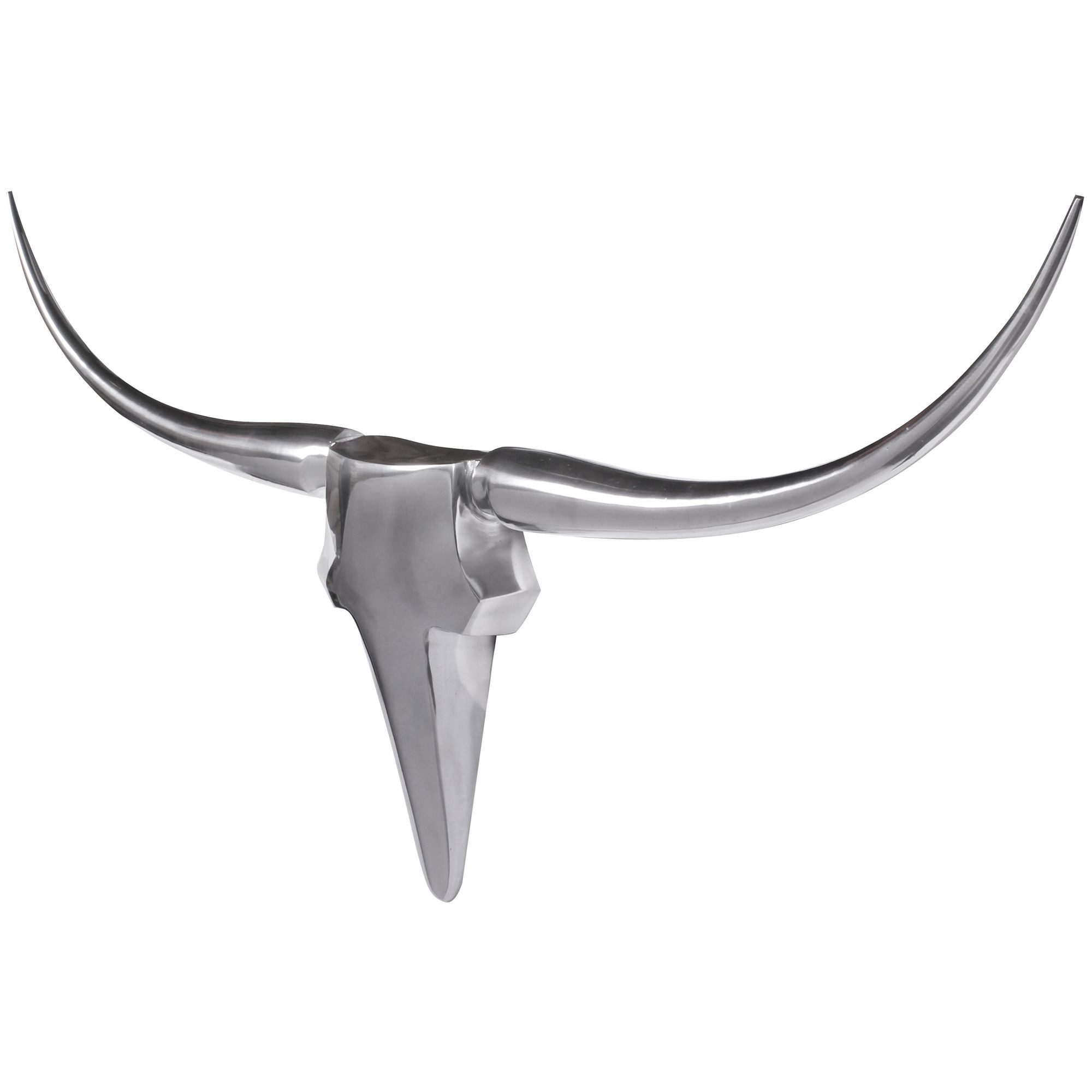 FINEBUY Wanddekoobjekt FB37875 Deko Geweih Bull M Aluminium Design Hörner 100cm Silber (Deko Hirschgeweih Aluminium 100 cm Silber modern), Wanddeko Metall Design Hirschkopf Geweih Wand groß