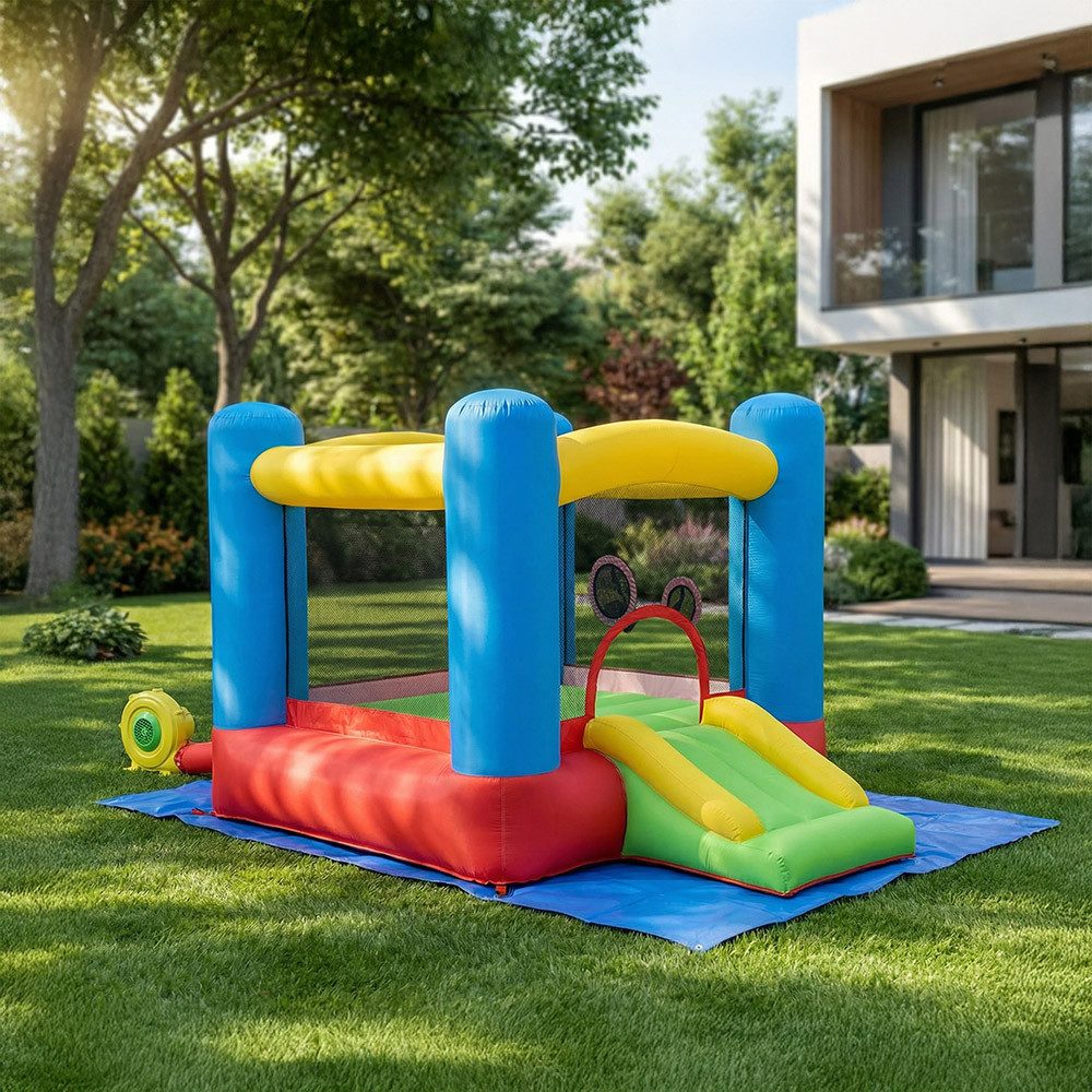 HOME DELUXE Hüpfburg FABI, inkl. Gebläse & 2 Basketballkörbe & Rutsche, Springburg