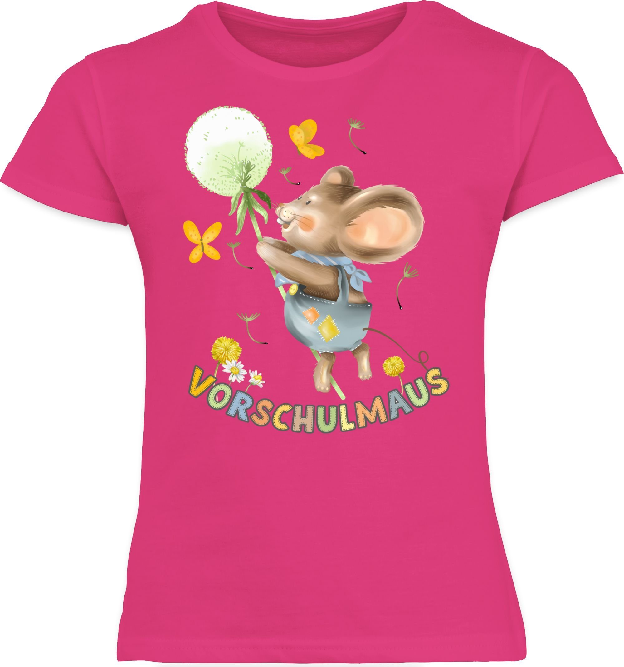 T-Shirt Mädchen Fuchsia - 1 Pusteblume Einschulung Maus mit Shirtracer Vorschulmaus