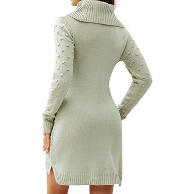 AFAZ New Trading UG Strickkleid Weißes langes Rollkragen-Strickkleid für Damen im Herbst und Winter