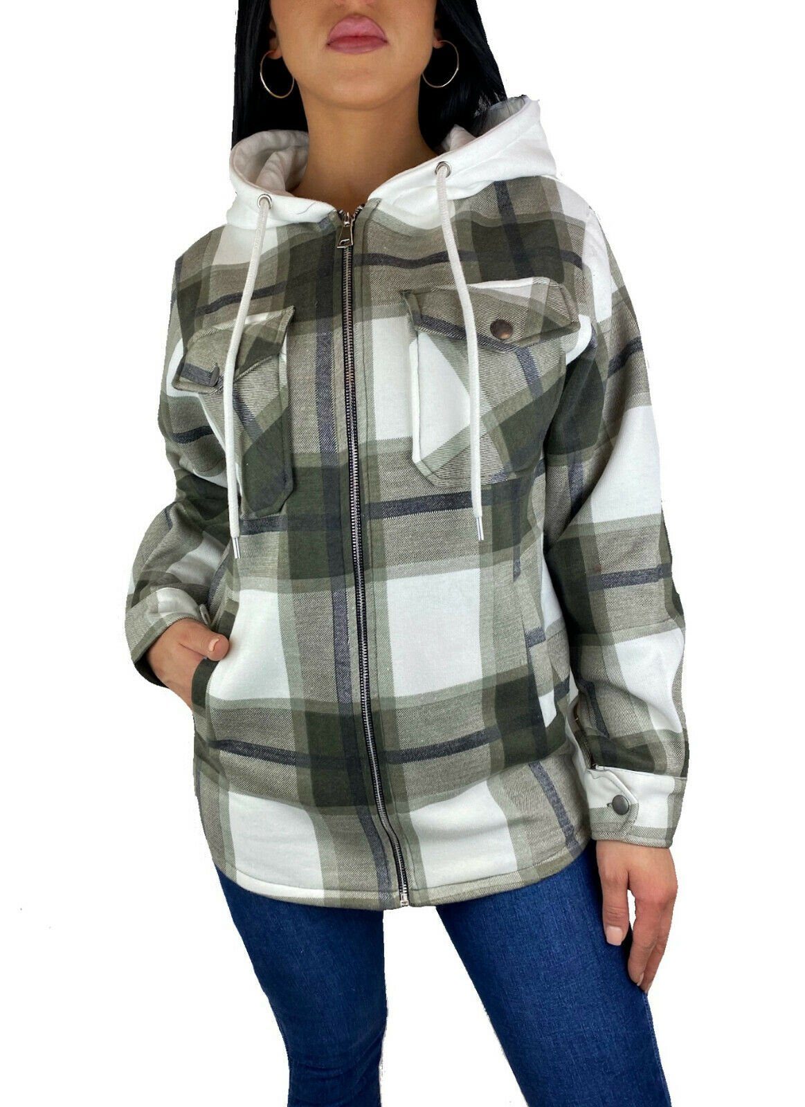 Worldclassca Karohemd Worldclassca DAMEN HEMDJACKE KARIERT KAPUZE OVERSIZED HOLZFÄLLERHEMD HOODIE KAROHEMD BLOGGER XS-XL