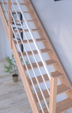 Starwood Raumspartreppe Holztreppe Rhodos in gerader Ausführung-Buche-Holz-Edelstahl Geländer