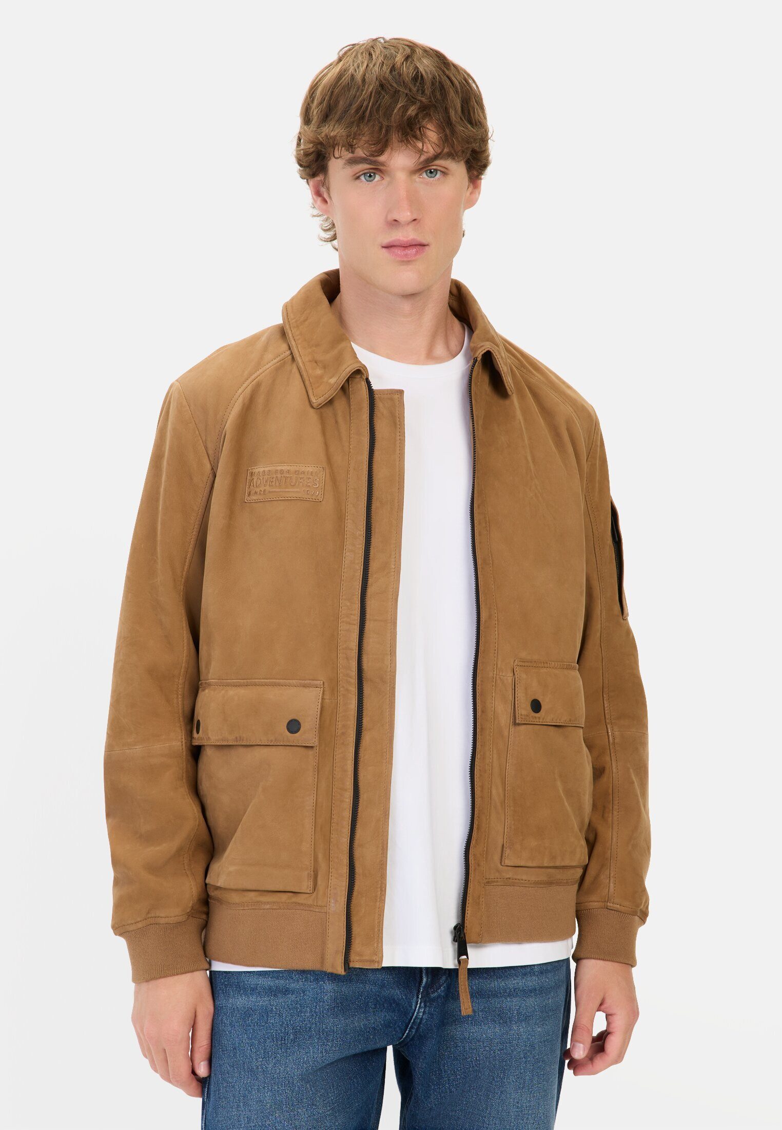 camel active Lederjacke mit Hemdkragen