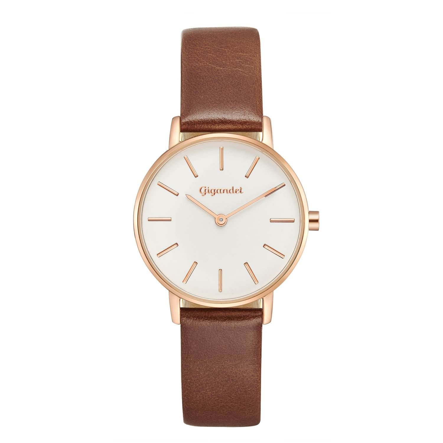 Gigandet Quarzuhr Armbanduhr, Damenuhr, Flach, Schlicht, 30mm, MINIMALISM G36-004 G36-004, Mineralglas, Minimalistisch, Lederband, 3bar/30m wasserdicht