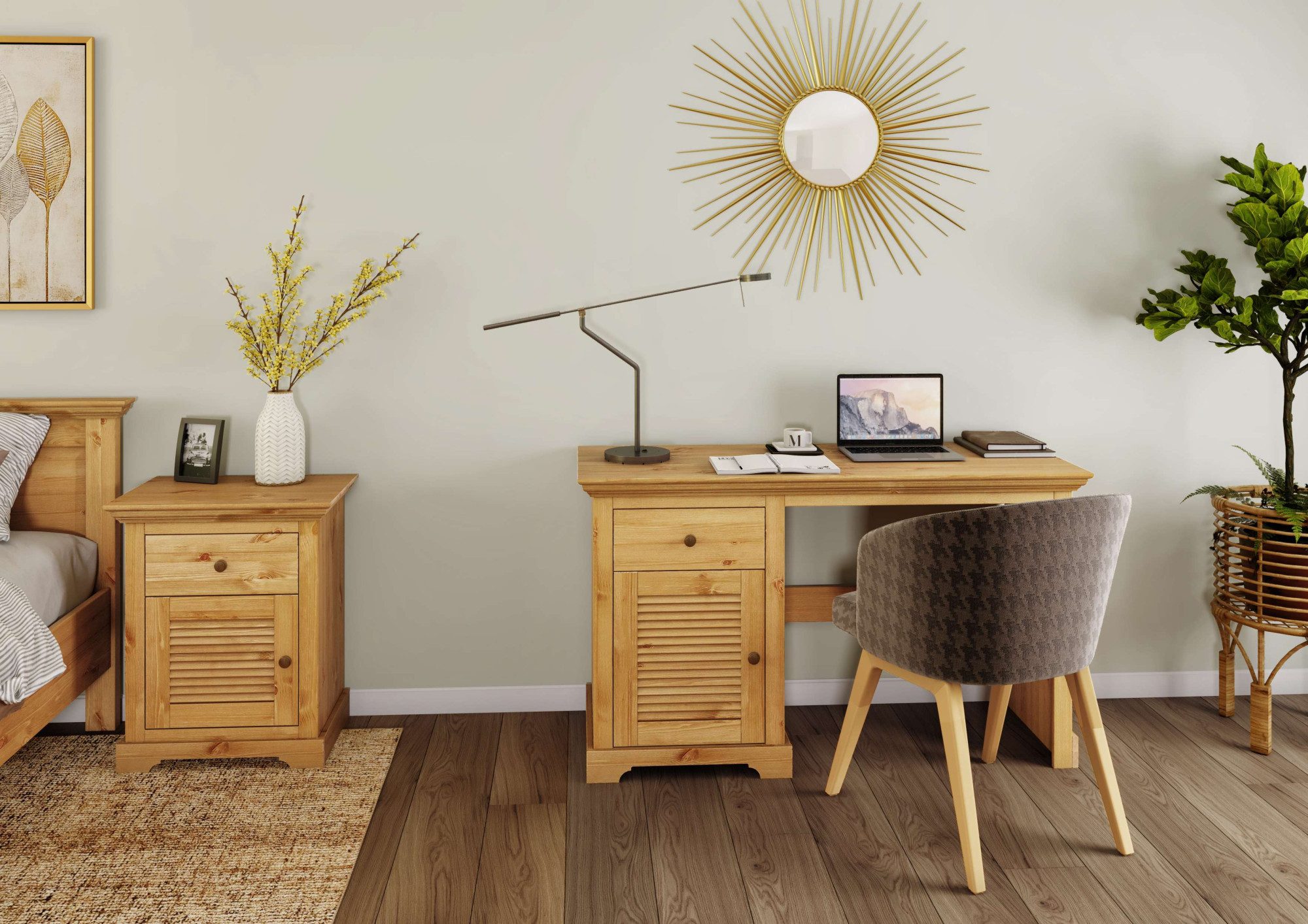 Home affaire Schreibtisch Ayanna, Massivholz, mit Schublade und Tür, Lamell günstig online kaufen