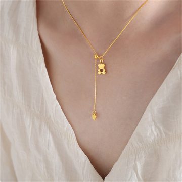 Rouemi Charm-Kette Damen-Halskette, Titanium-Choker, Bären-Anhänger-Halsband
