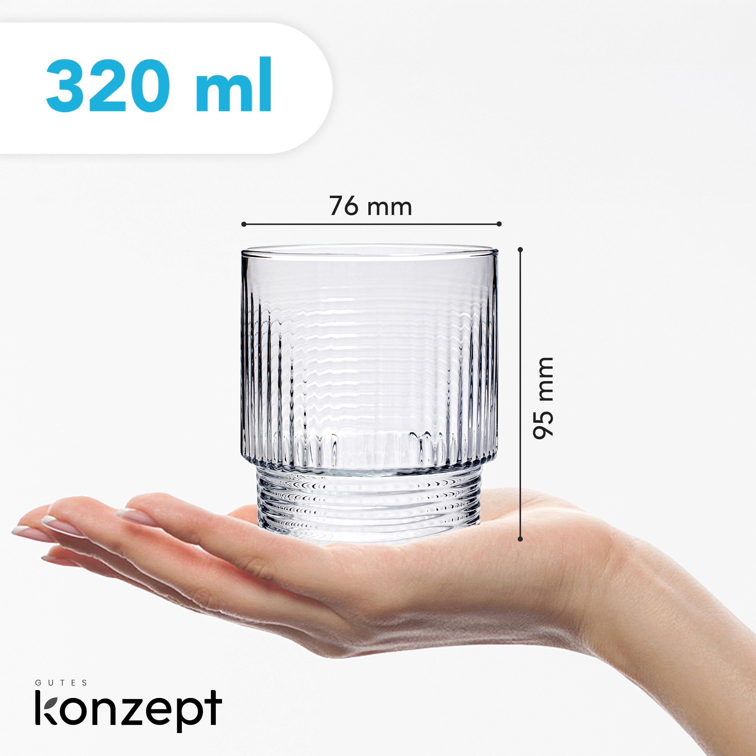 KONZEPT Gläser-Set Trinkgläser Set 320 ml Geriffelte, 6-tlg., 6 Stück, ideal für Cocktails Wasser, Softdrinks