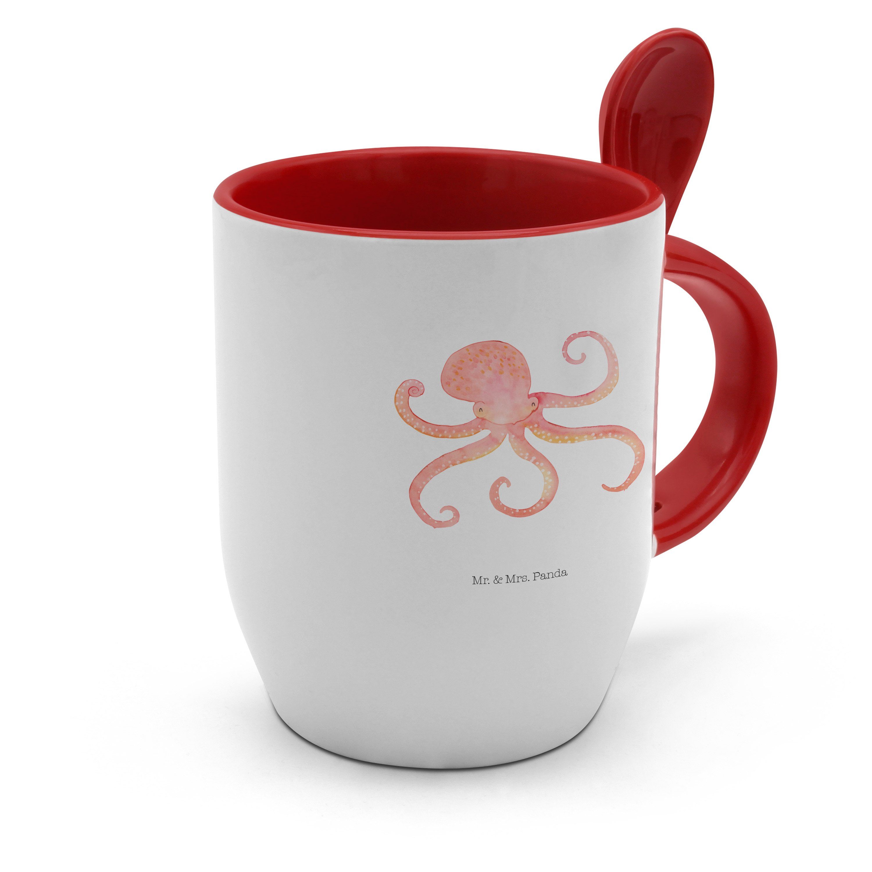 Löffel, & - Tasse Keramik Tasse Tassen, - Tintenfisch Mrs. Weiß Ozean, mit Panda Mr. Geschenk, Kaffe,
