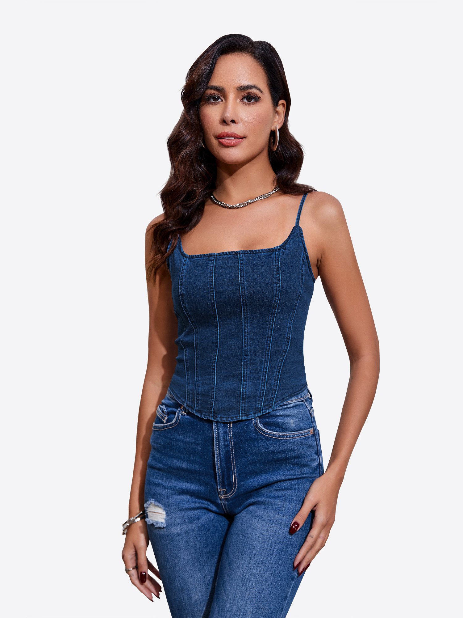 Imily Bela Jeansweste Damen Denim Top mit rückenfrei und dünnen Trägern (Packung, 1-tlg., 1per-Pack) mit Reißverschluss