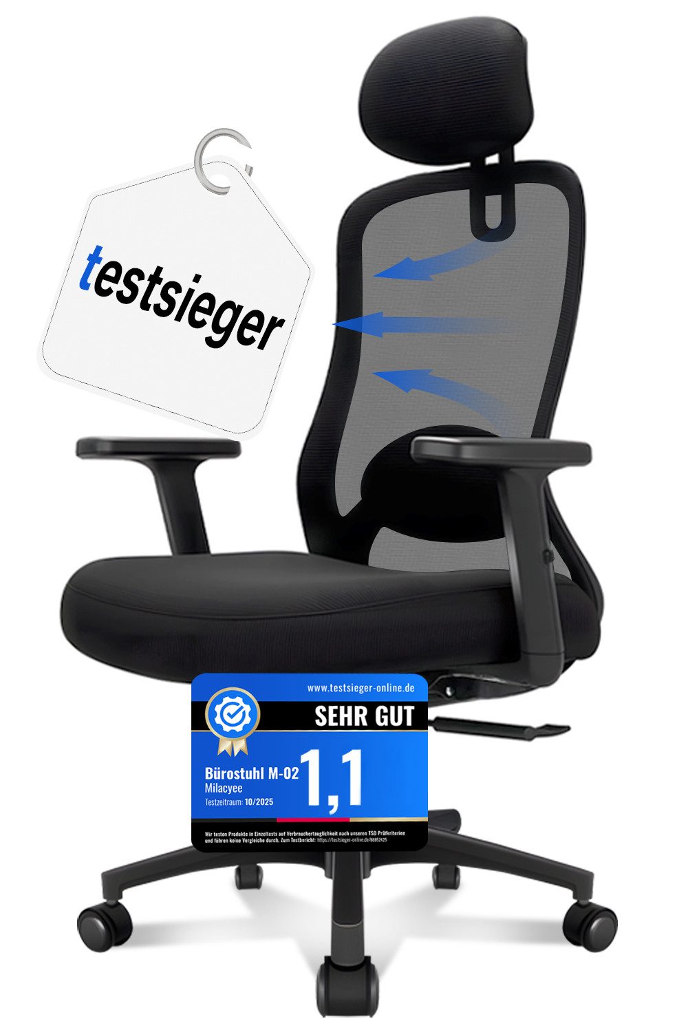 Milacyee Bürostuhl Chefsessel Wippfunktion 200kg belastbar ergonomisch,Büro günstig online kaufen