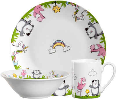 LEONARDO Kindergeschirr-Set BAMBINI (3-tlg), 1 Personen, Porzellan, Einhorn/Panda/Flamingo