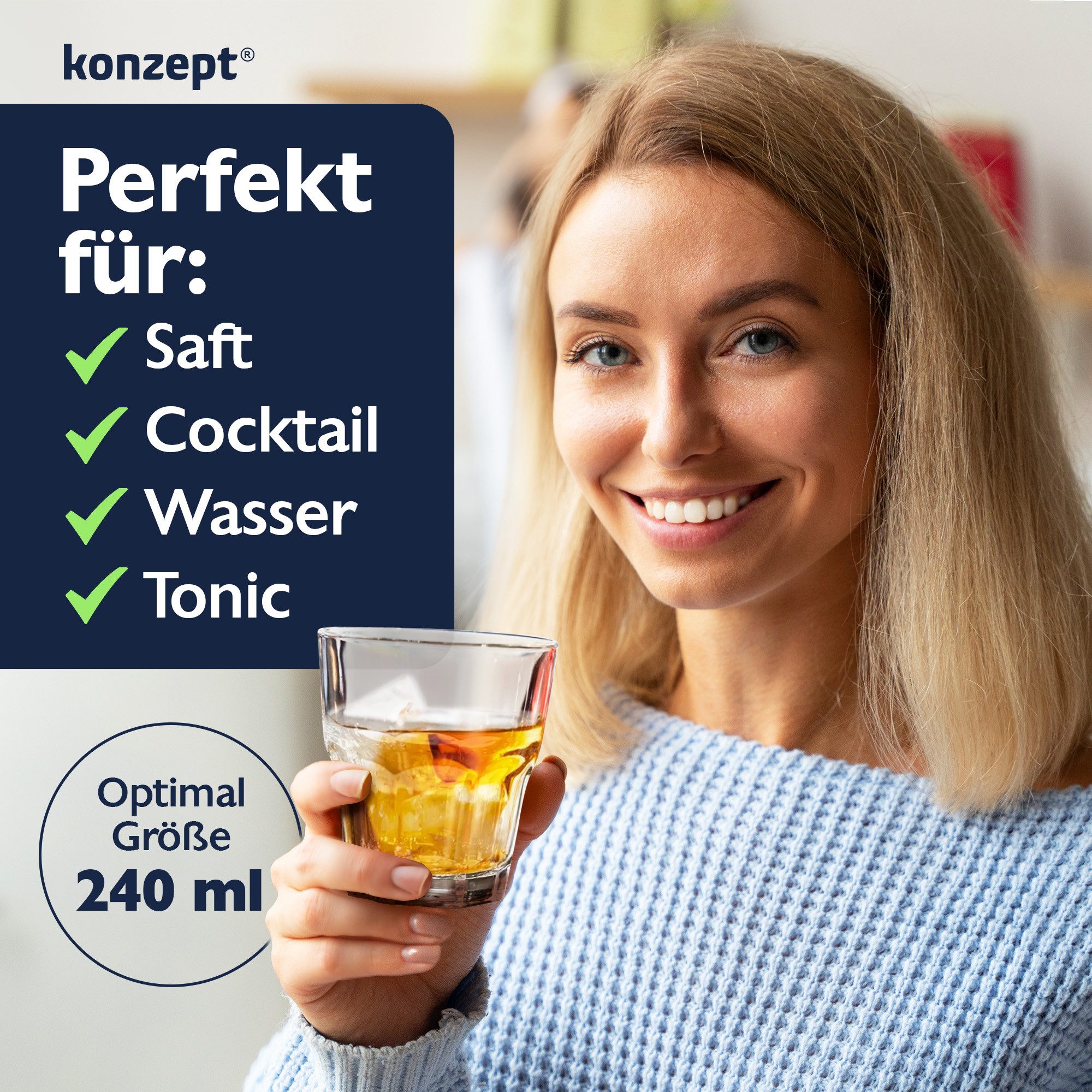 KONZEPT Glas Trinkgläser Set 240ml 6/12 Stk. Wassergläser Stapelbar, 6-tlg., perfekt für den Alltag, Ideal für Cocktails, Saft, Rotwein, Milch