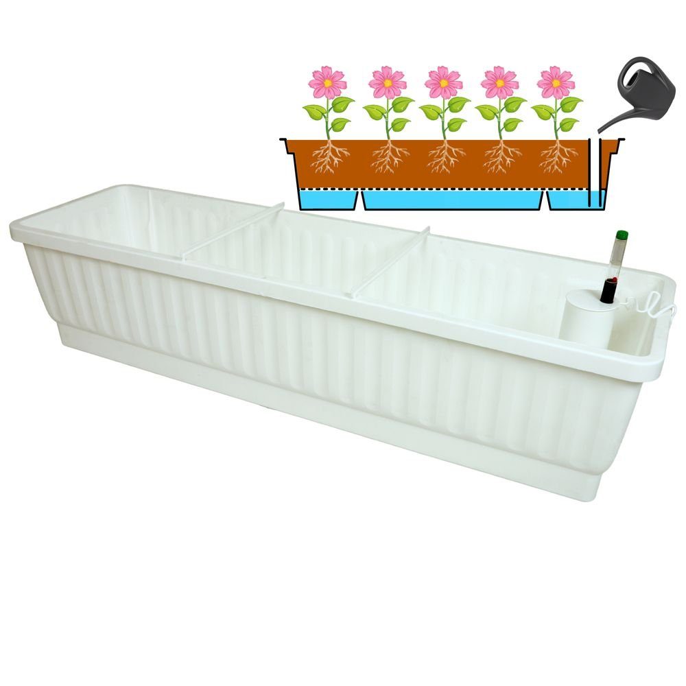 Heimwerkercenter Balkonkasten XXL Balkonkasten Venezia mit Bewässerung 60 x 22,5cm Weiss Kunstoff