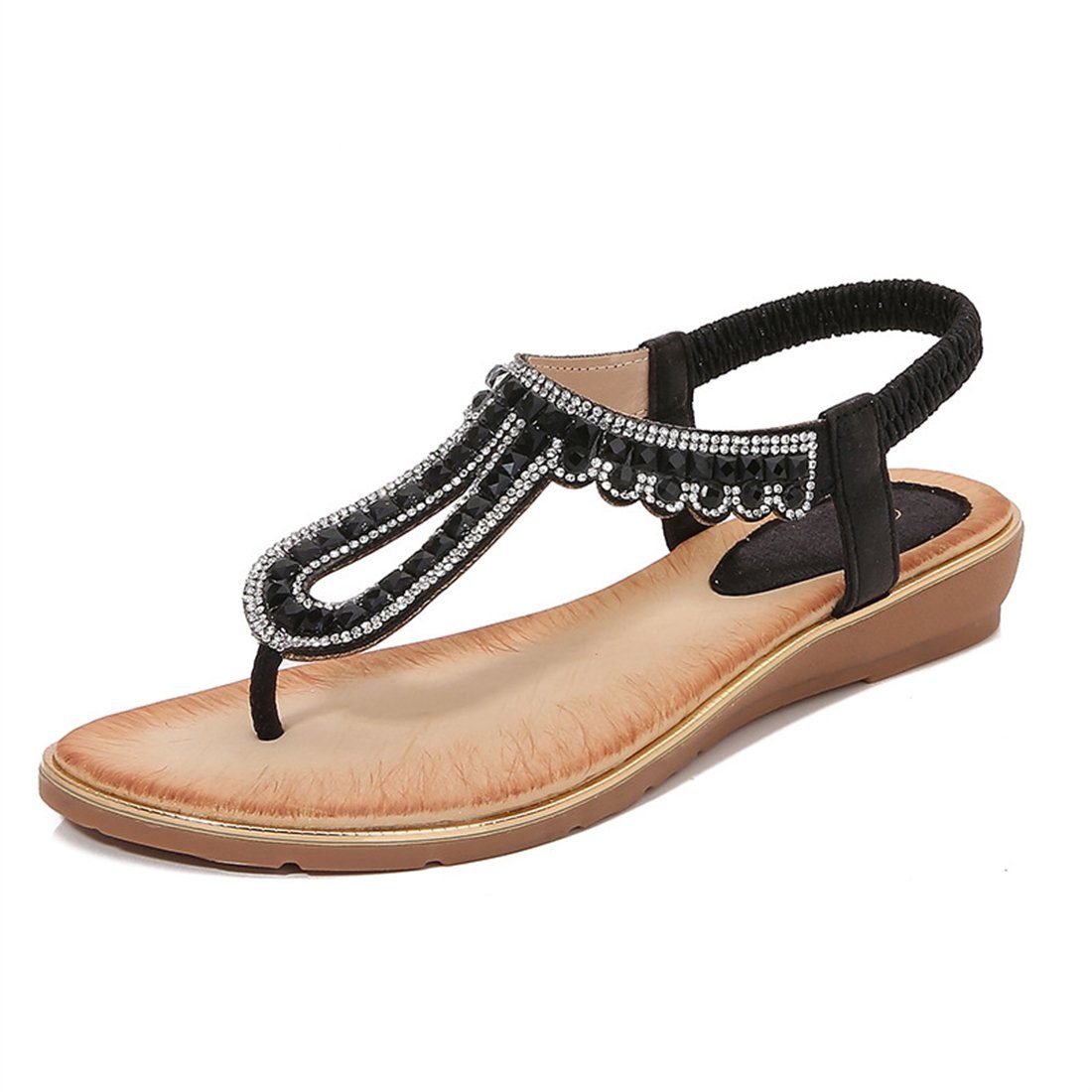 YOOdy~ Sandalen damen sommer Sommer bequeme Riemchensandale Mode flache Riemchensandale Schwarz