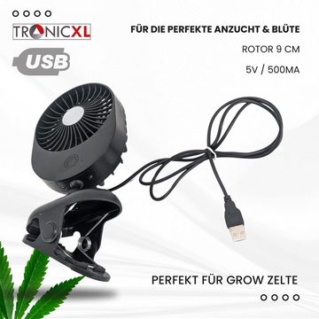 TronicXL Mini USB-Ventilator Grow Ventilator mit Clip Klemme Clipventilator für Growbox Zelt Box, für Growschrank Growzelt 3 Gewschwindigkeitsstufen