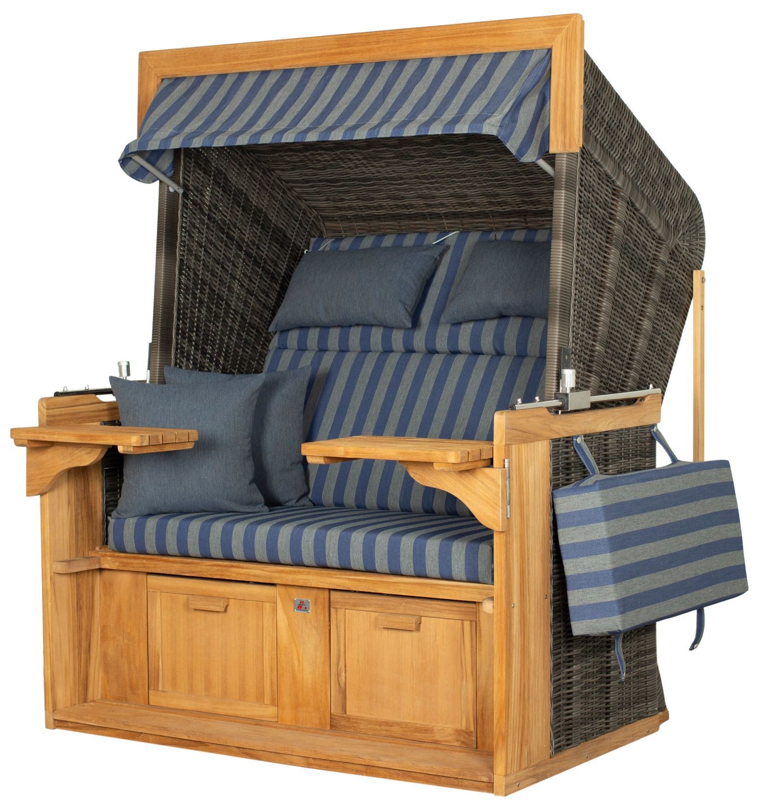 deVries PURE® Strandkorb Friesland Sylt XL - PE stone grey - Dessin 249, BxTxH: 135x90x165 cm, Volllieger, Nordsee-Strandkorb, Teakholz - PE-Markengeflecht - bequeme Polster - Schutzhülle