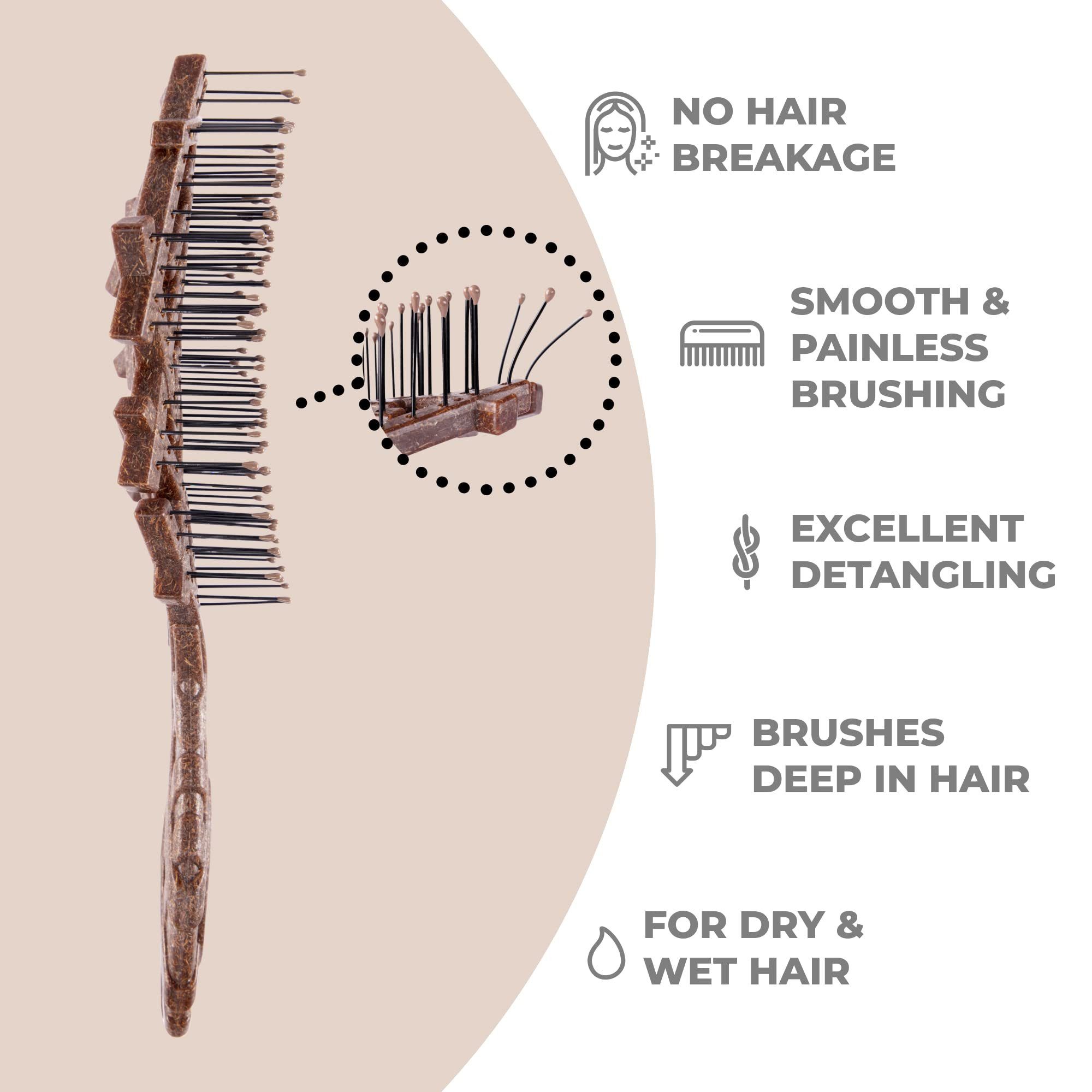 Haarbürste Kinder Kokosnussschalen & Bio Männer - - - Haarbürste Ninabella Damen, für & aus für Nasse Locken Haare Braun, Entwirrbürste Lange Bürste