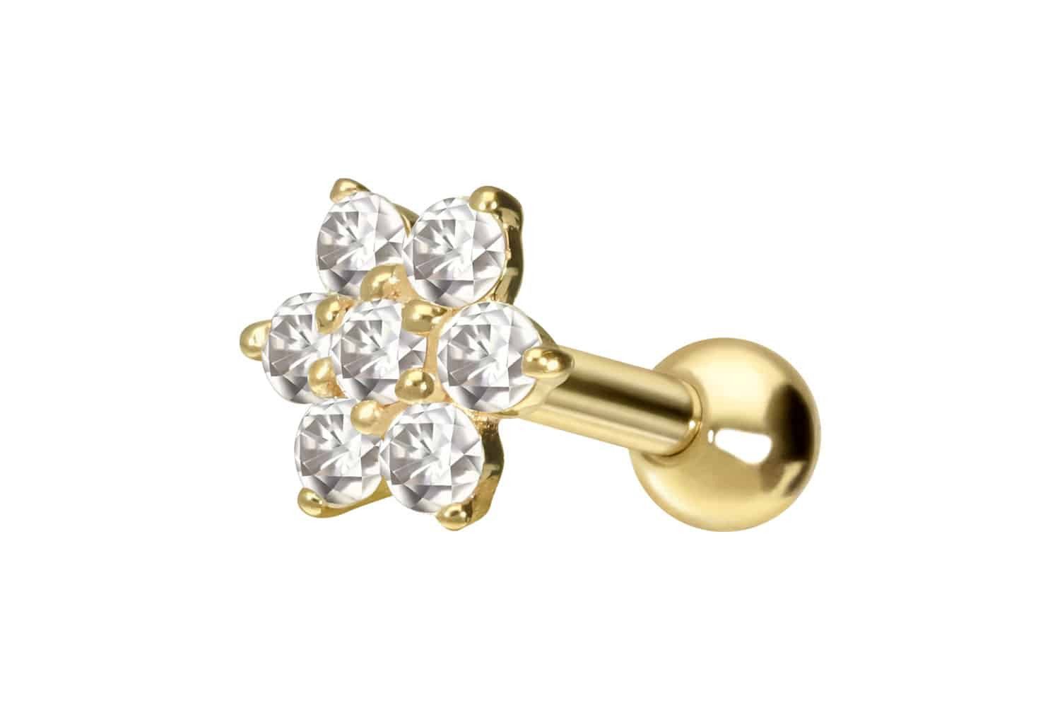 PIERCINGLINE Piercing-Set 14/18 Karat Gold Ohrpiercing MOISSANIT-BLUME (Mini-Barbells, 1-tlg)
