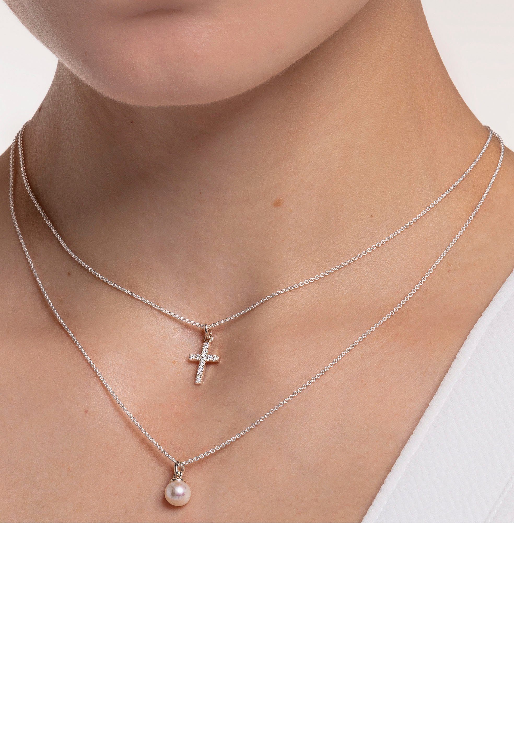 THOMAS SABO Kette mit Anhänger Kreuz pavé, mit Zirkonia (synth)