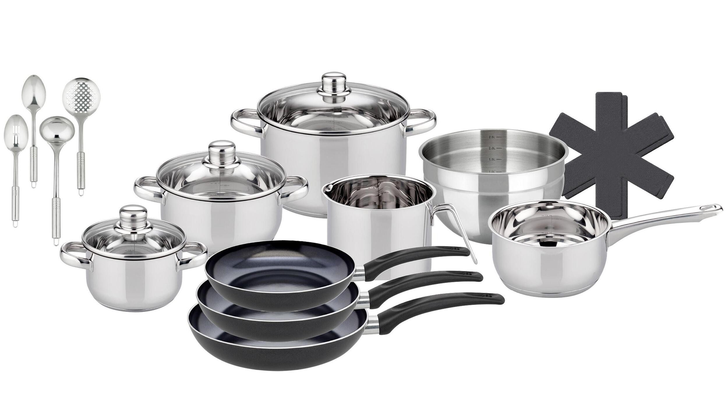 Elo Topf-Set Topfset Galactica, Edelstahl (Set), Induktion, Glasdeckel, Abgießrand, Volumenskala