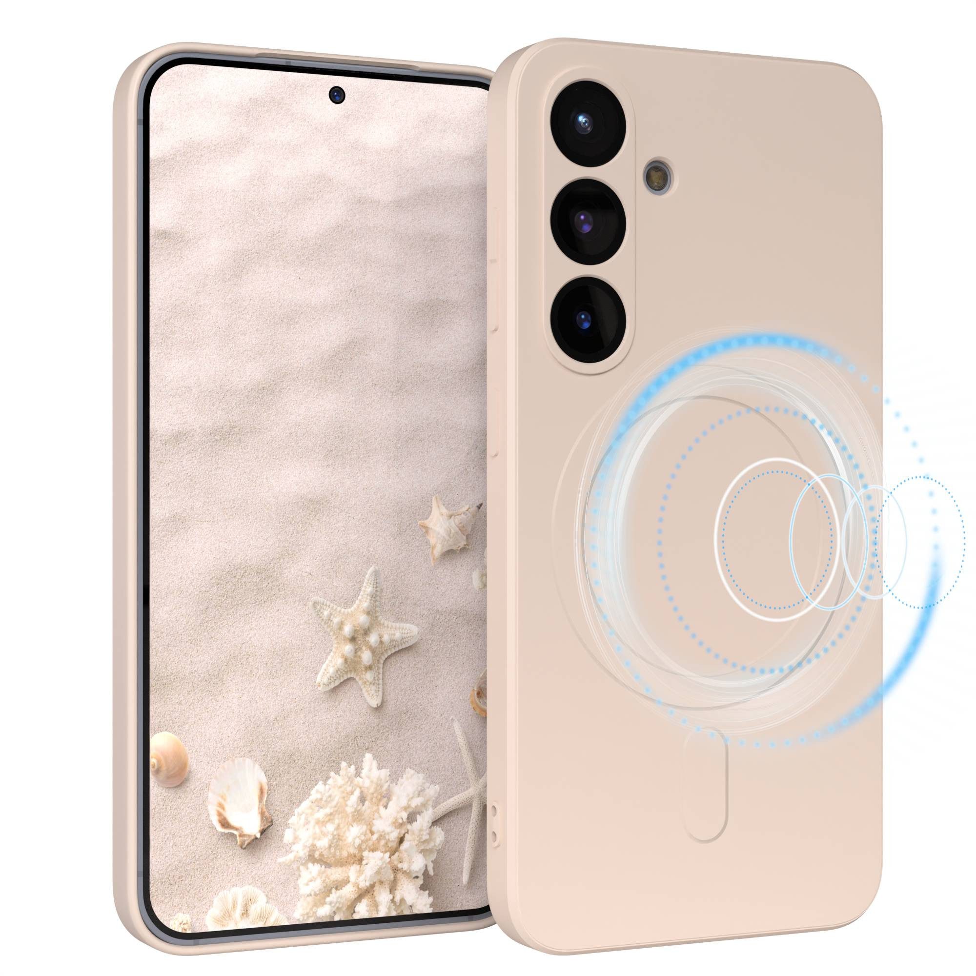 EAZY CASE Handyhülle für Samsung Galaxy S25 Hülle Silikon 6,2 Zoll, Schutzcase mit MagSafe Slimcover Silikonschutzhülle elastisch Taupe