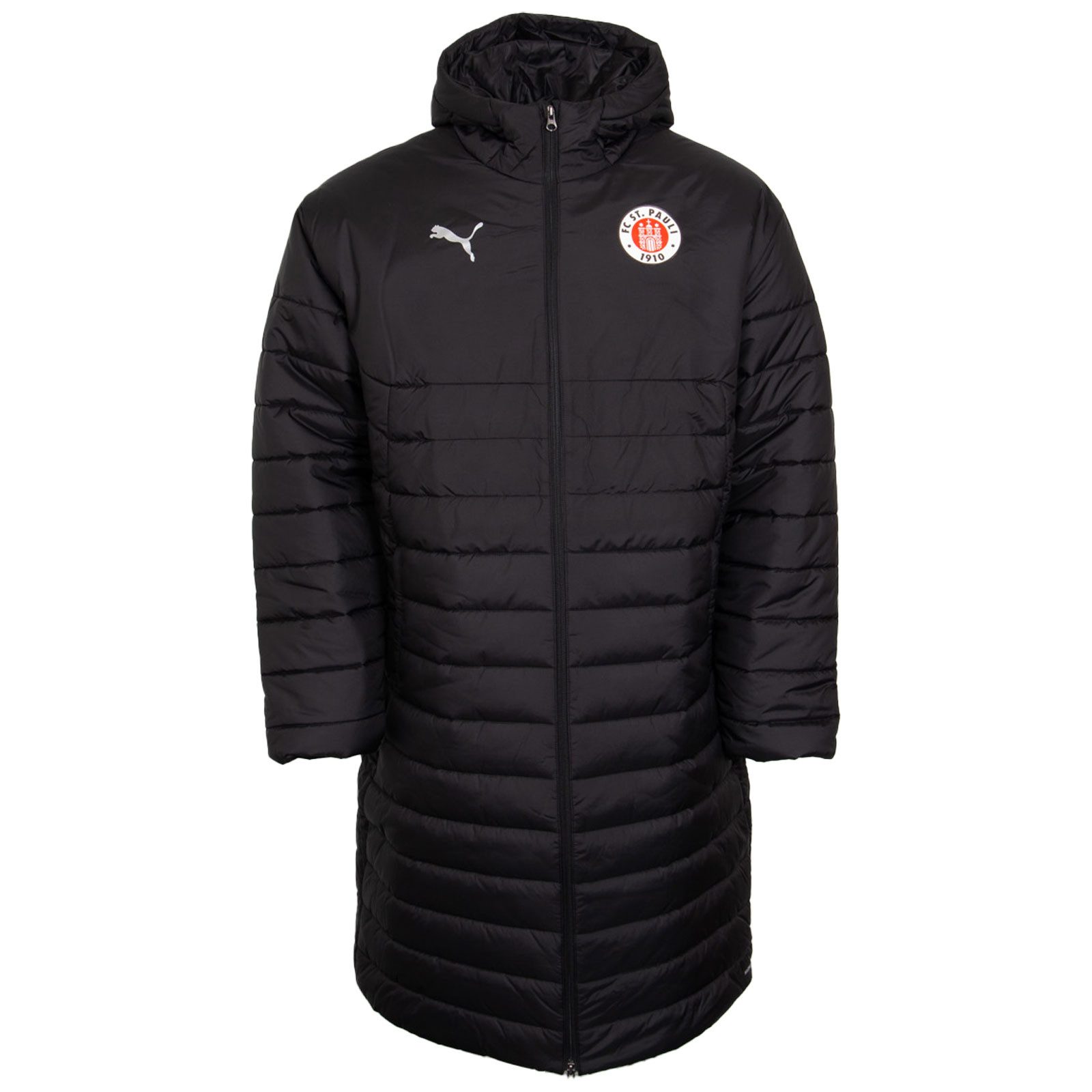 FC St. Pauli Winterjacke FC St. Pauli - PUMA Steppjacke Logo lang mit Kapuze - schwarz