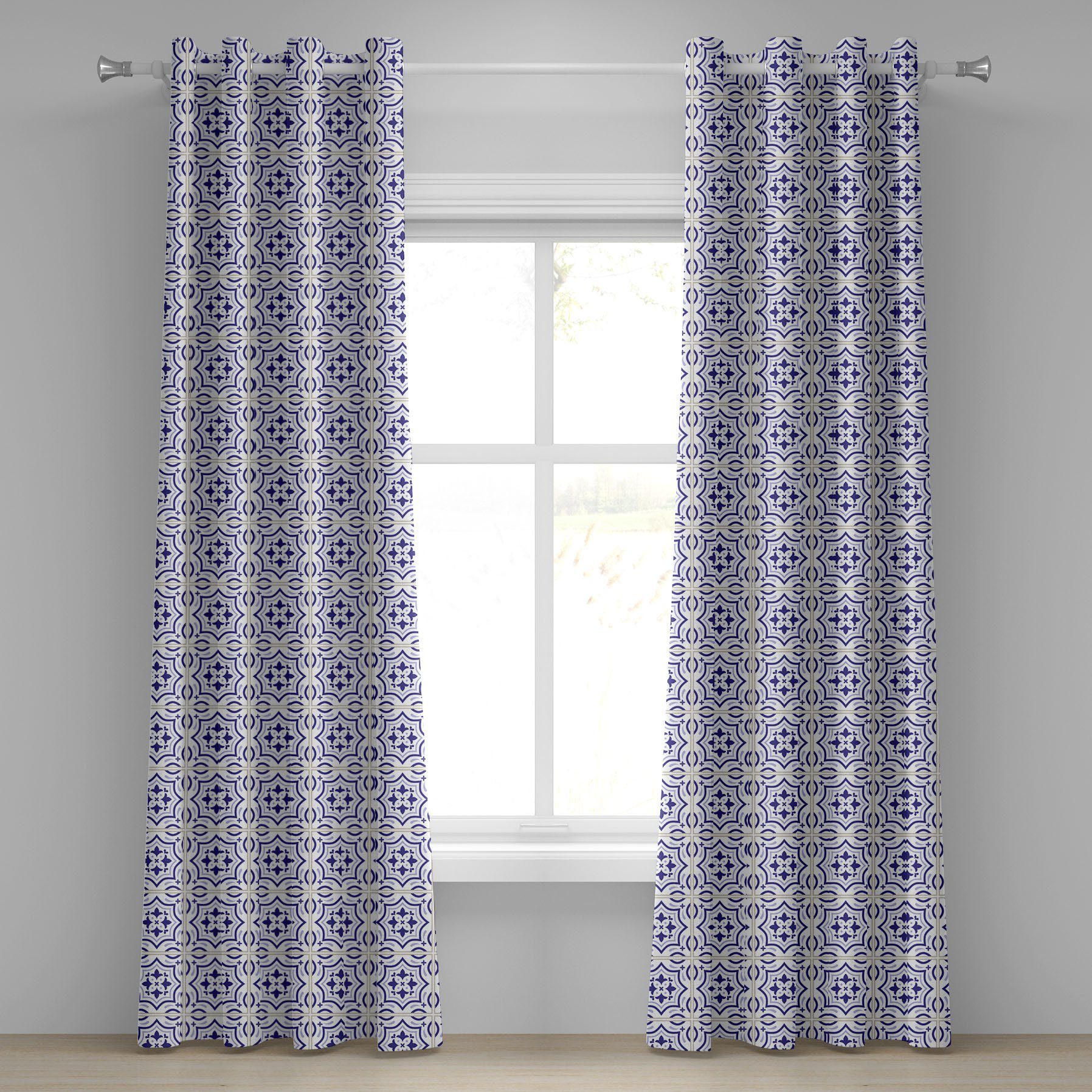 Gardine Dekorative 2-Panel-Fenstervorhänge für Schlafzimmer Wohnzimmer, Abakuhaus, Azulejo Portugiesisch Bodenfliese