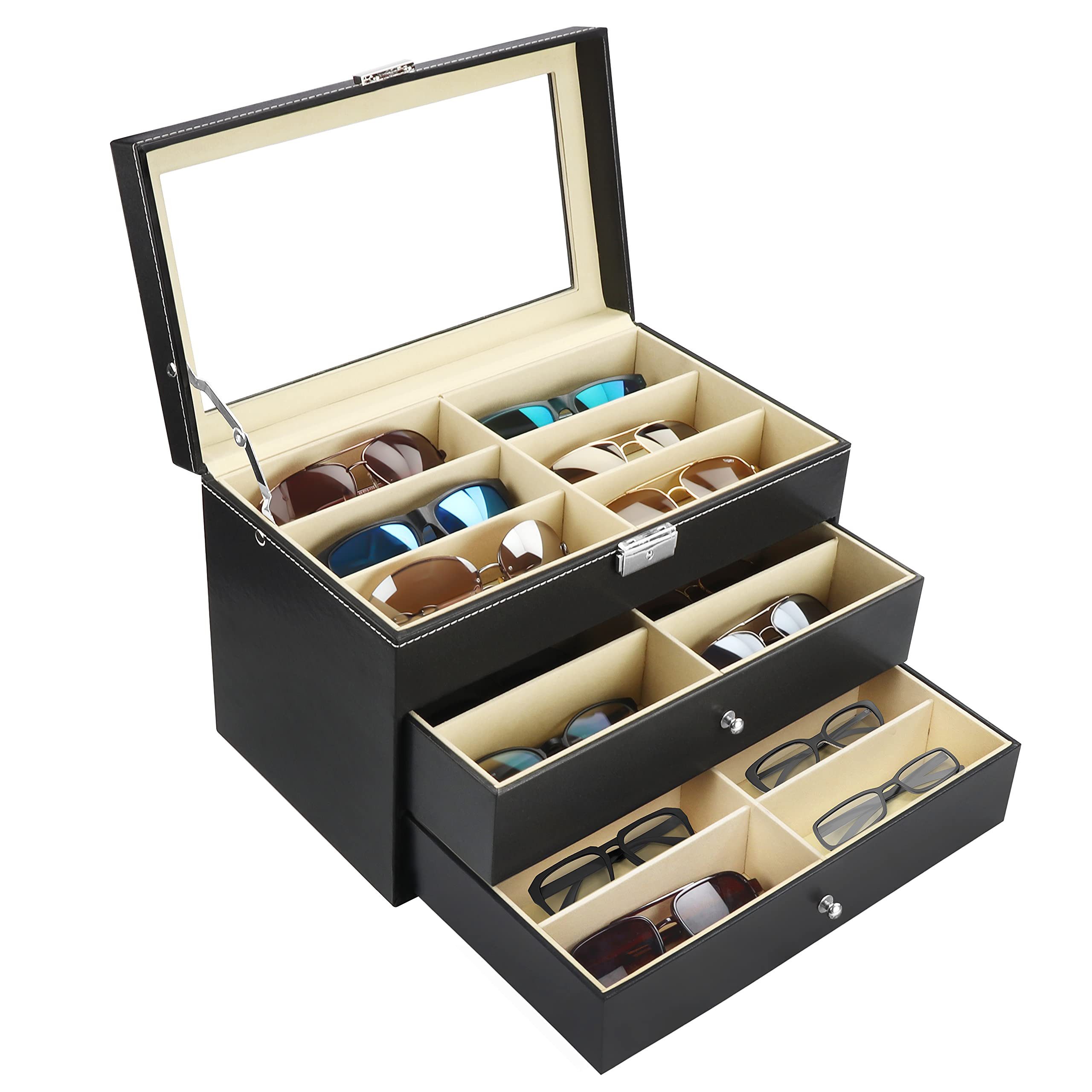 Kurtzy Schmuckkassette Black Sunglasses Box with Lockable Design (1 St)