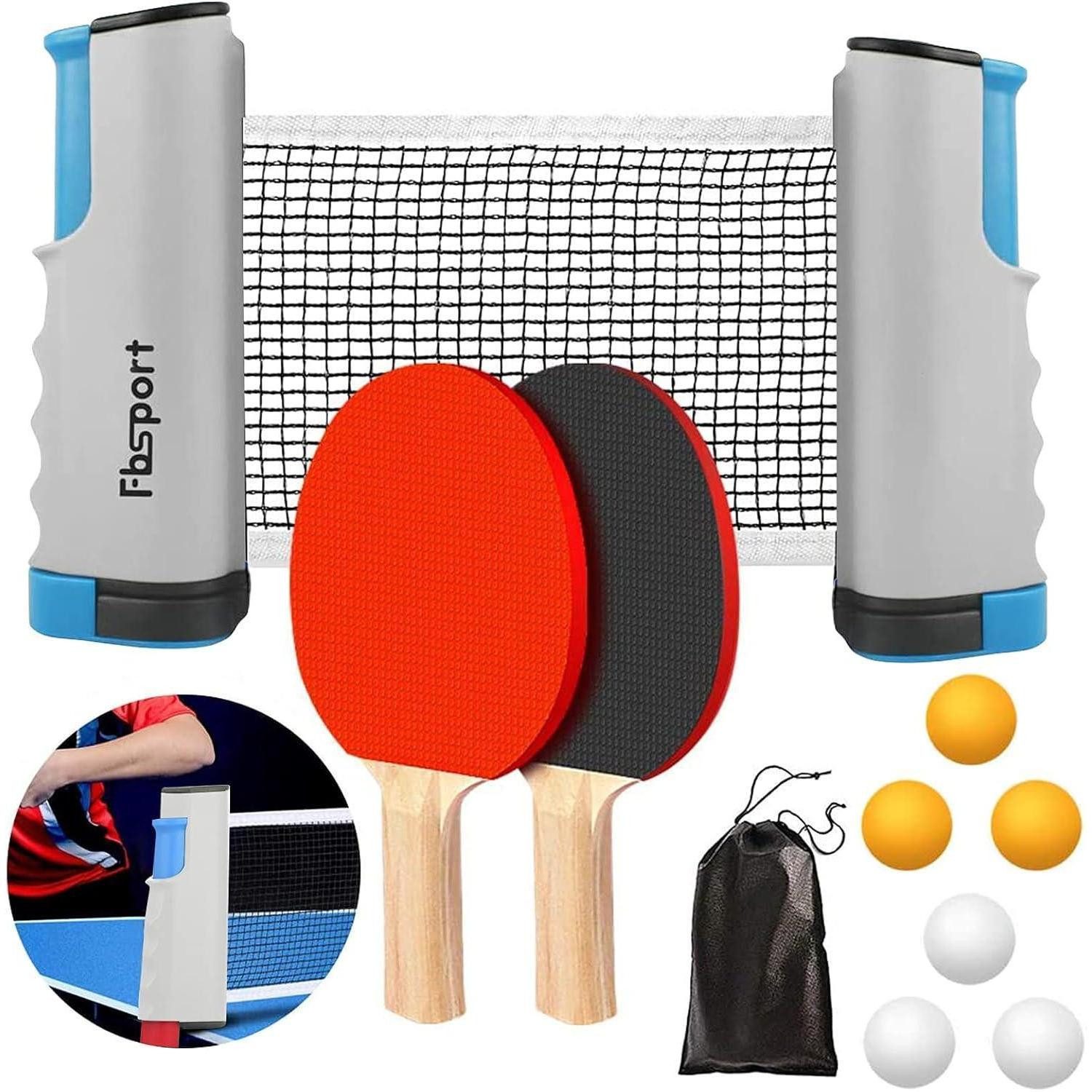 Tischtennisschläger Tischtennis Set Profi 2 Schläger Netz 6 Bälle Tasche grau