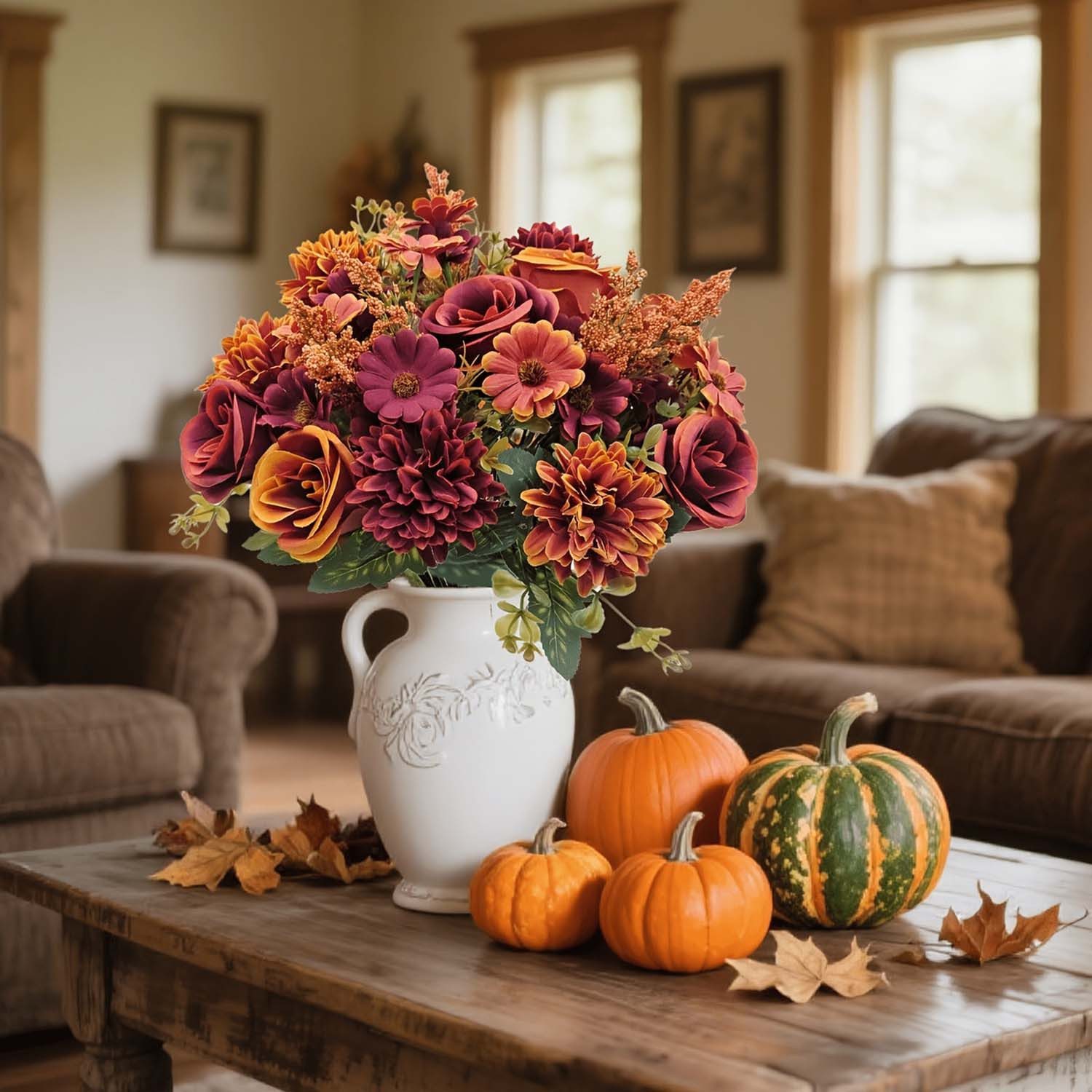 Kunstblumenstrauß 2er-Set künstlicher Blumenstrauß mit Gänseblümchen,Herbst, Diwzbyn – Bild 3 von 5